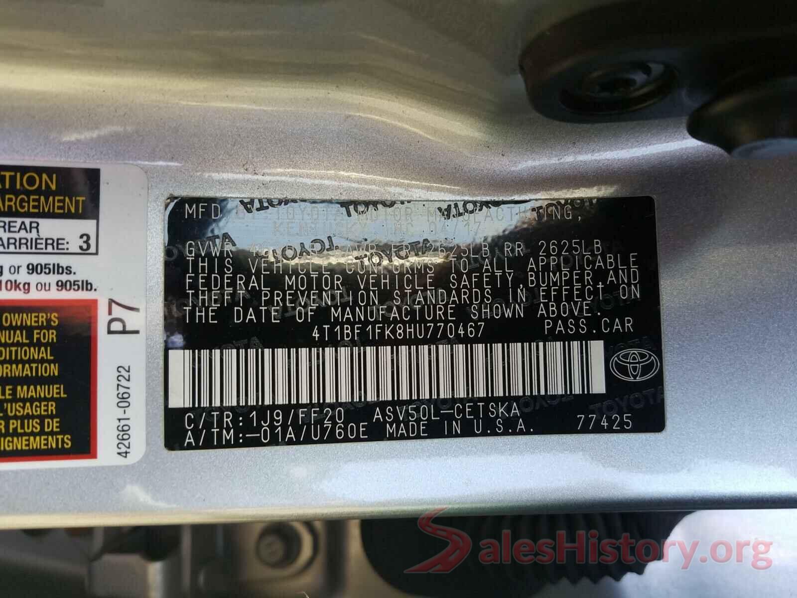 4T1BF1FK8HU770467 2017 TOYOTA CAMRY