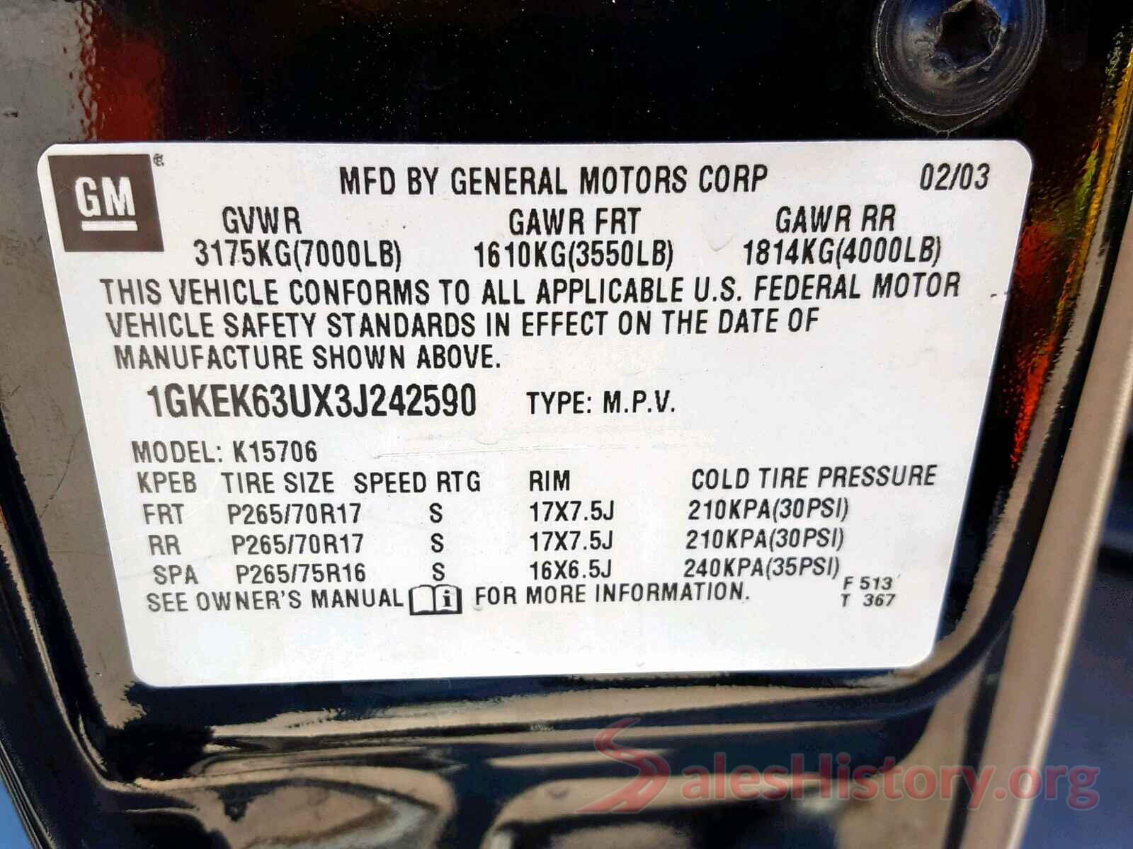 KMHE24L10GA025007 2003 GMC YUKON DENA