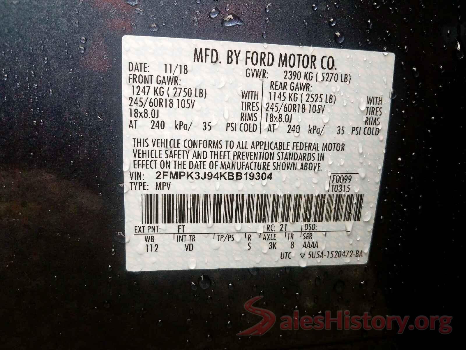 4T1BF1FK8HU361711 2019 FORD EDGE