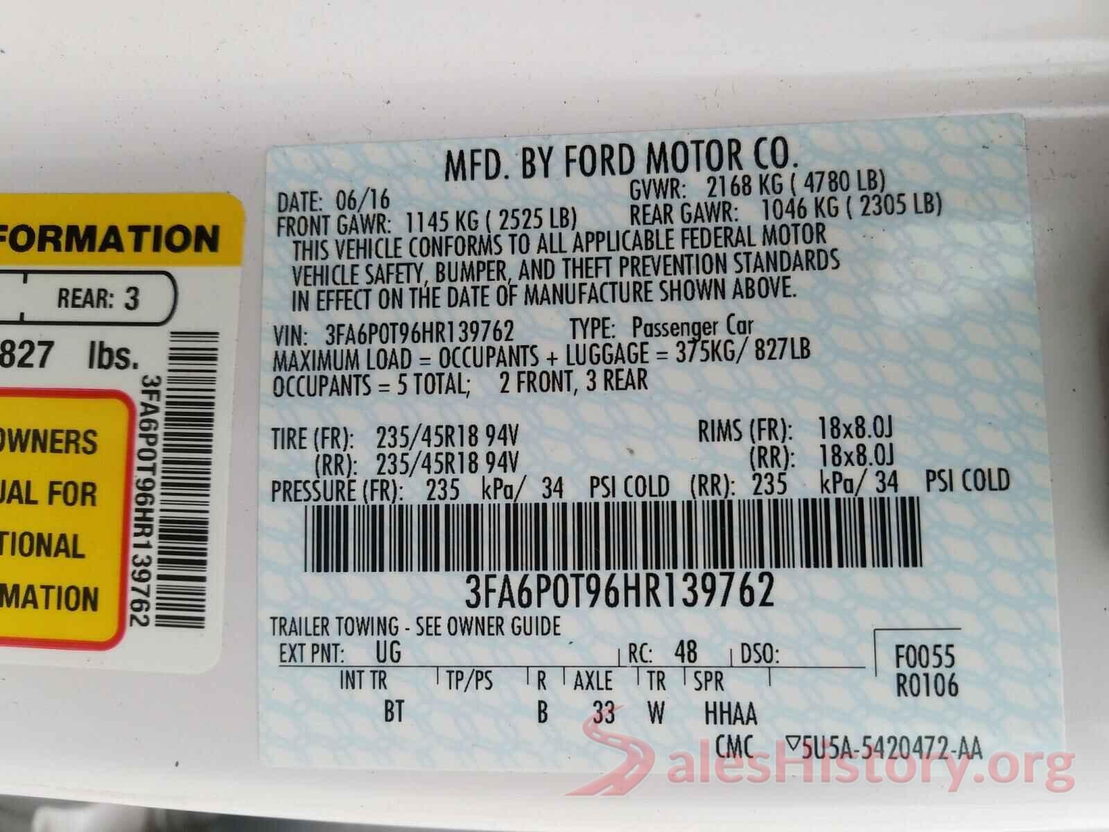 3FA6P0T96HR139762 2017 FORD FUSION