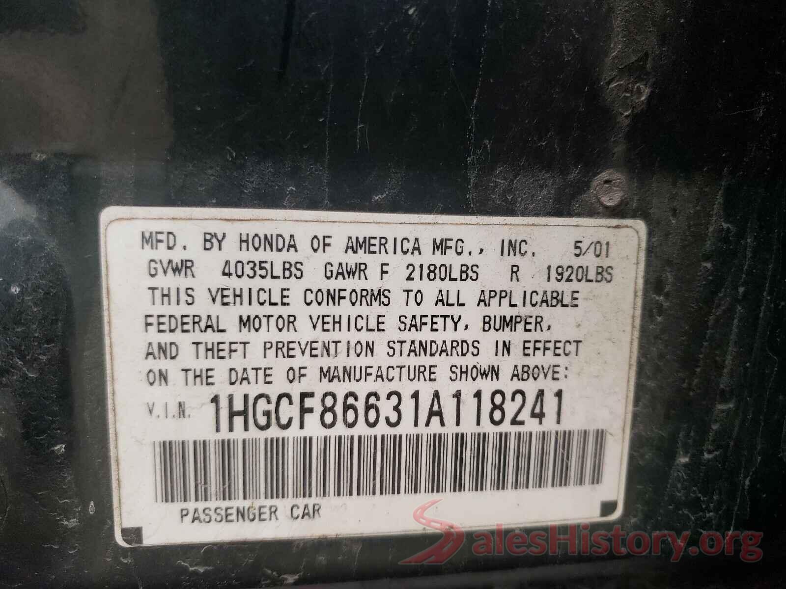 ML32A5HJ2LH005581 2001 HONDA ACCORD