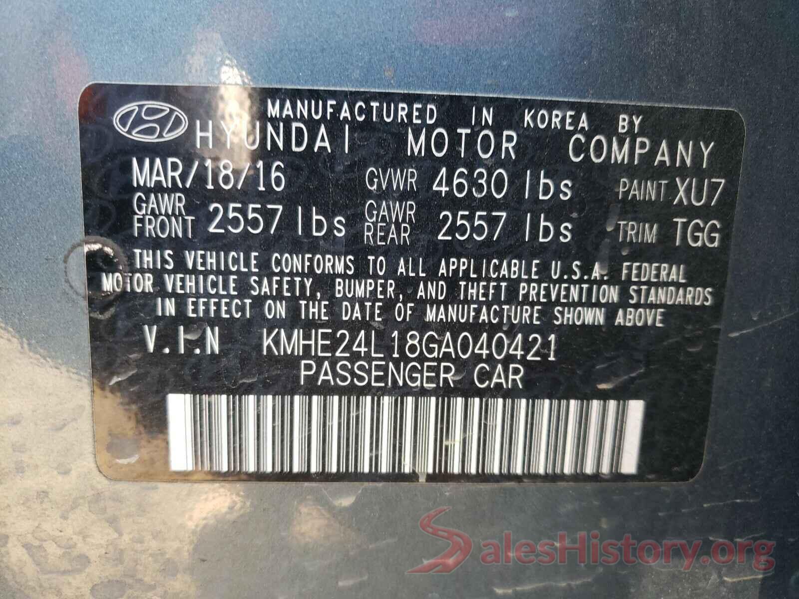 KMHE24L18GA040421 2016 HYUNDAI SONATA