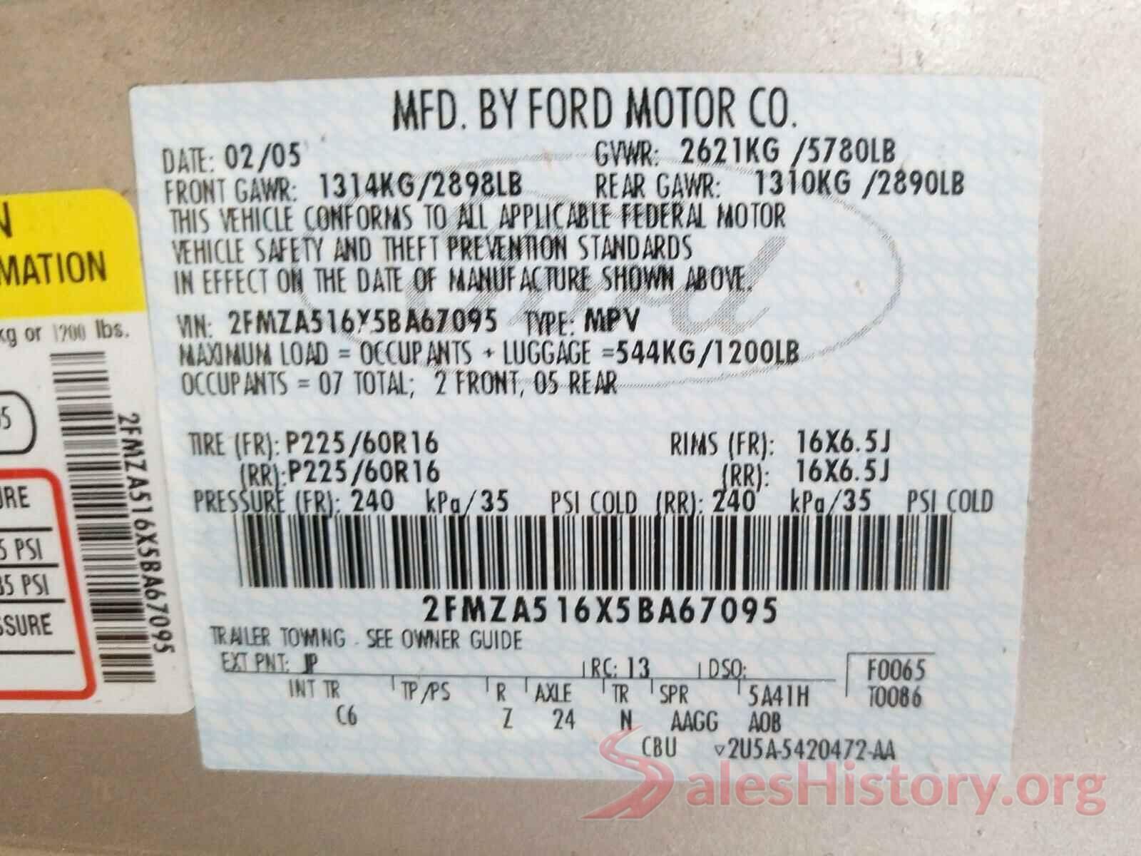 3KPFK4A77JE211440 2005 FORD FREESTAR S