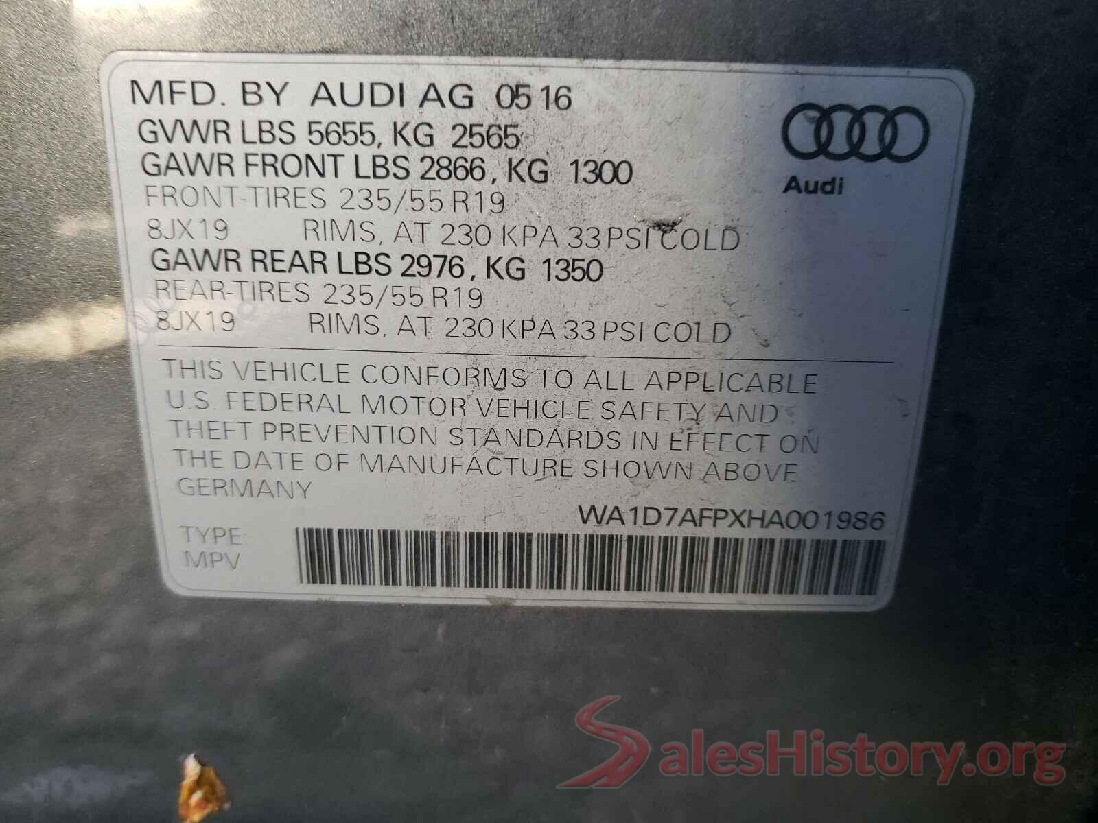 WA1D7AFPXHA001986 2017 AUDI Q5