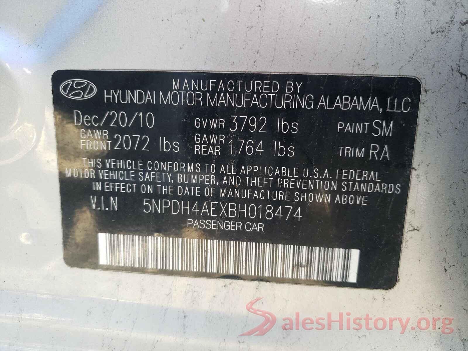 5NPE24AF2GH260522 2011 HYUNDAI ELANTRA