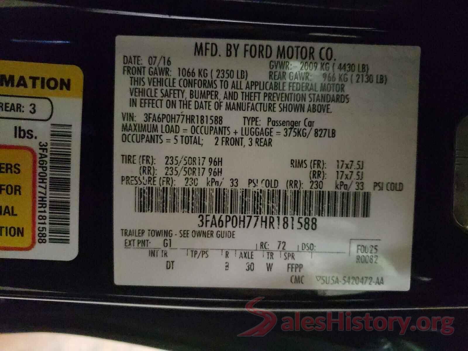 3FA6P0H77HR181588 2017 FORD FUSION