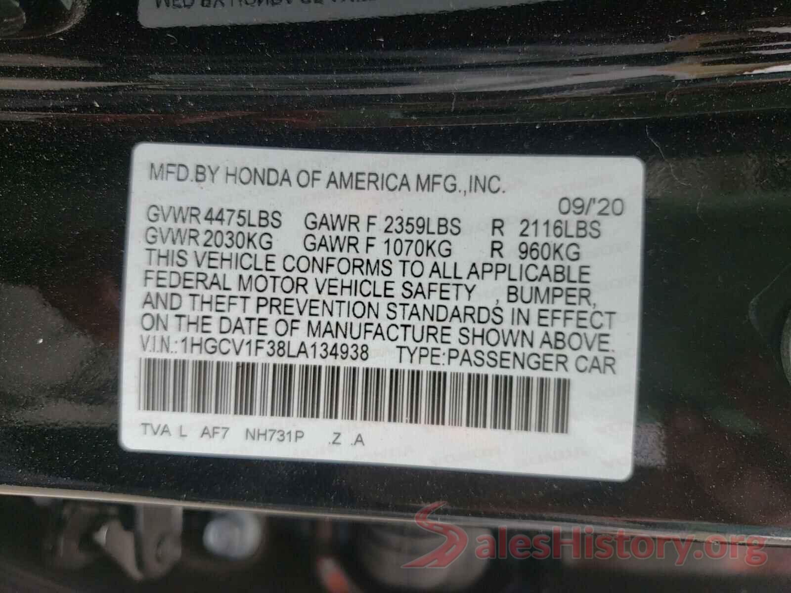 3N1AB8CV0LY235628 2020 HONDA ACCORD