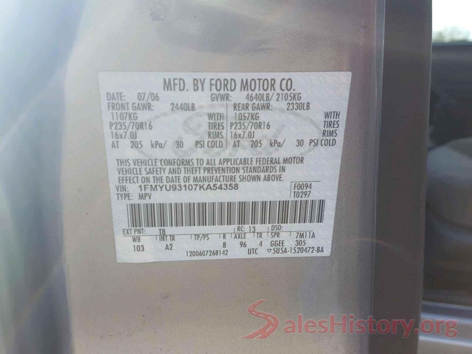 KNAFK4A66G5574532 2007 FORD ESCAPE