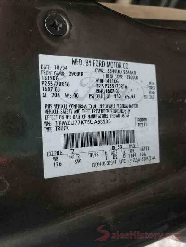 19XZE4F54KE021947 2005 FORD EXPLORER