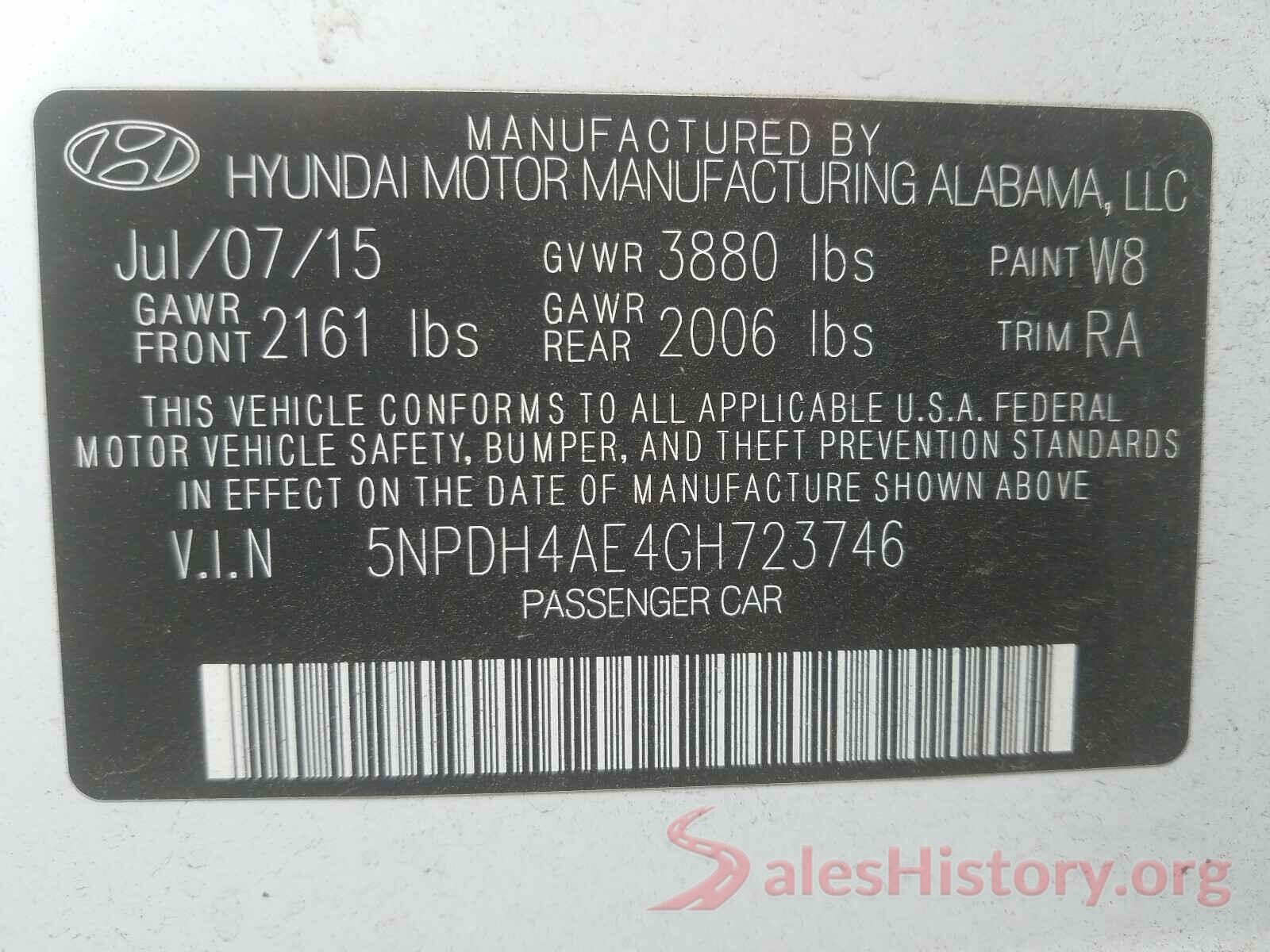 5NPDH4AE4GH723746 2016 HYUNDAI ELANTRA