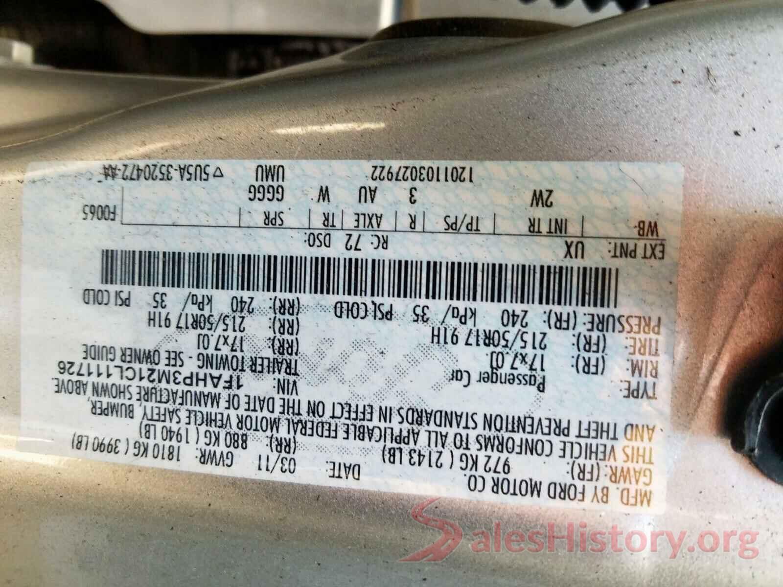 JTMJJREV9HD083880 2012 FORD FOCUS