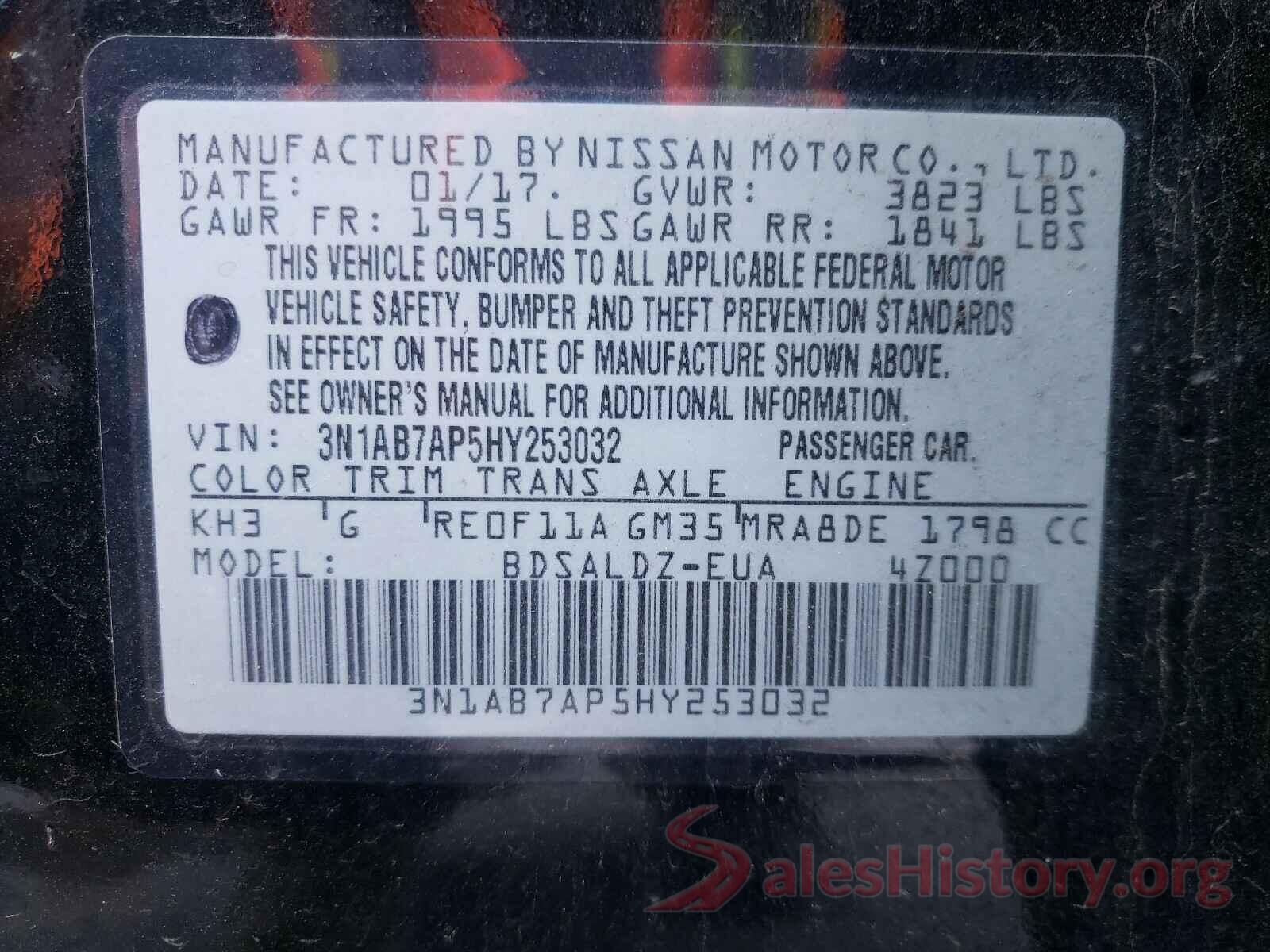 3N1AB7AP5HY253032 2017 NISSAN SENTRA