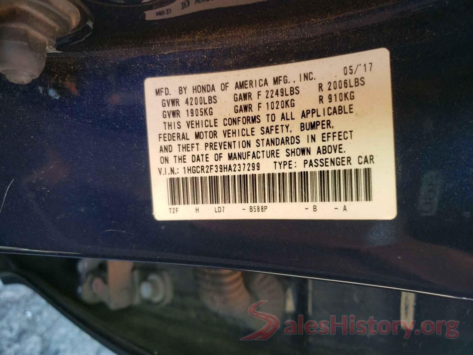 1HGCR2F39HA237299 2017 HONDA ACCORD