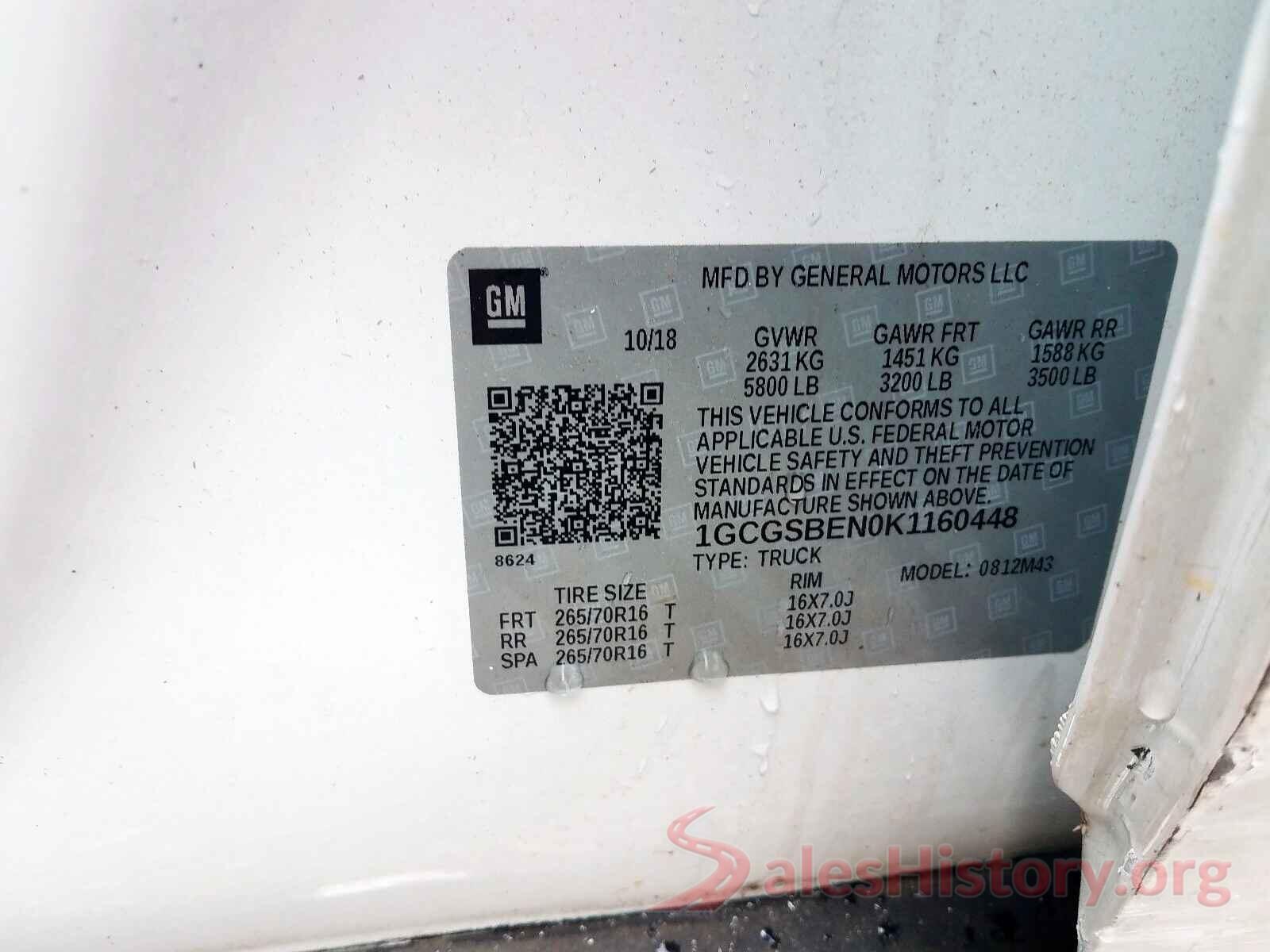 5FNYF6H95HB043284 2019 CHEVROLET COLORADO