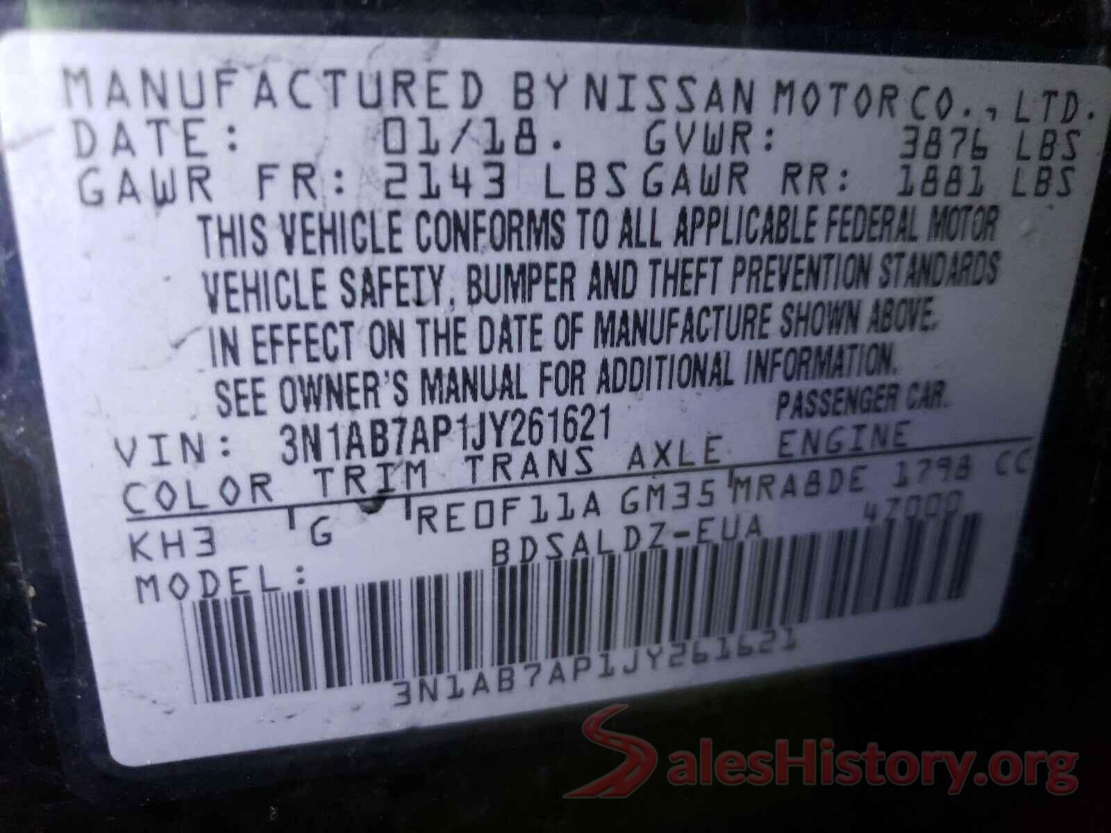 3N1AB7AP1JY261621 2018 NISSAN SENTRA