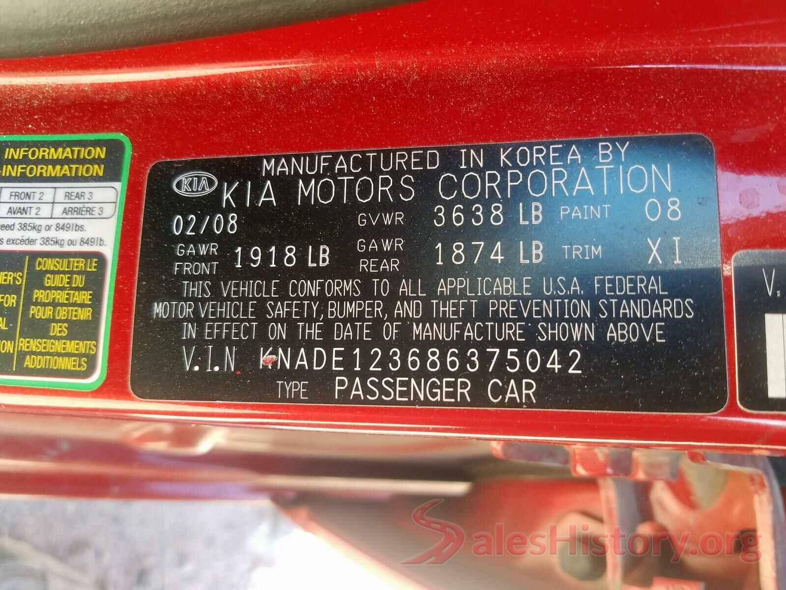 4T1G11AK7LU991238 2008 KIA RIO BASE