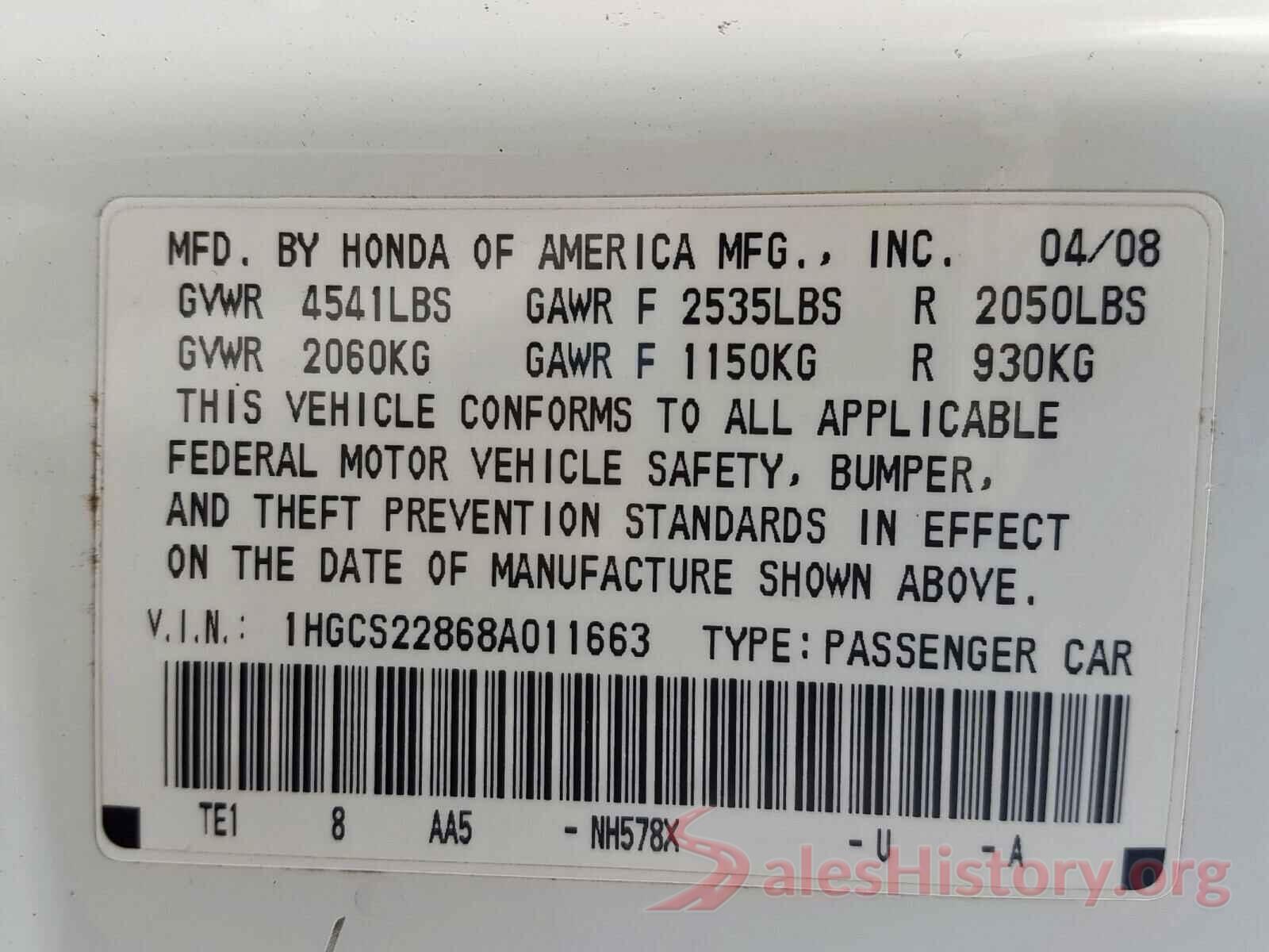 5FNRL6H58JB089191 2008 HONDA ACCORD