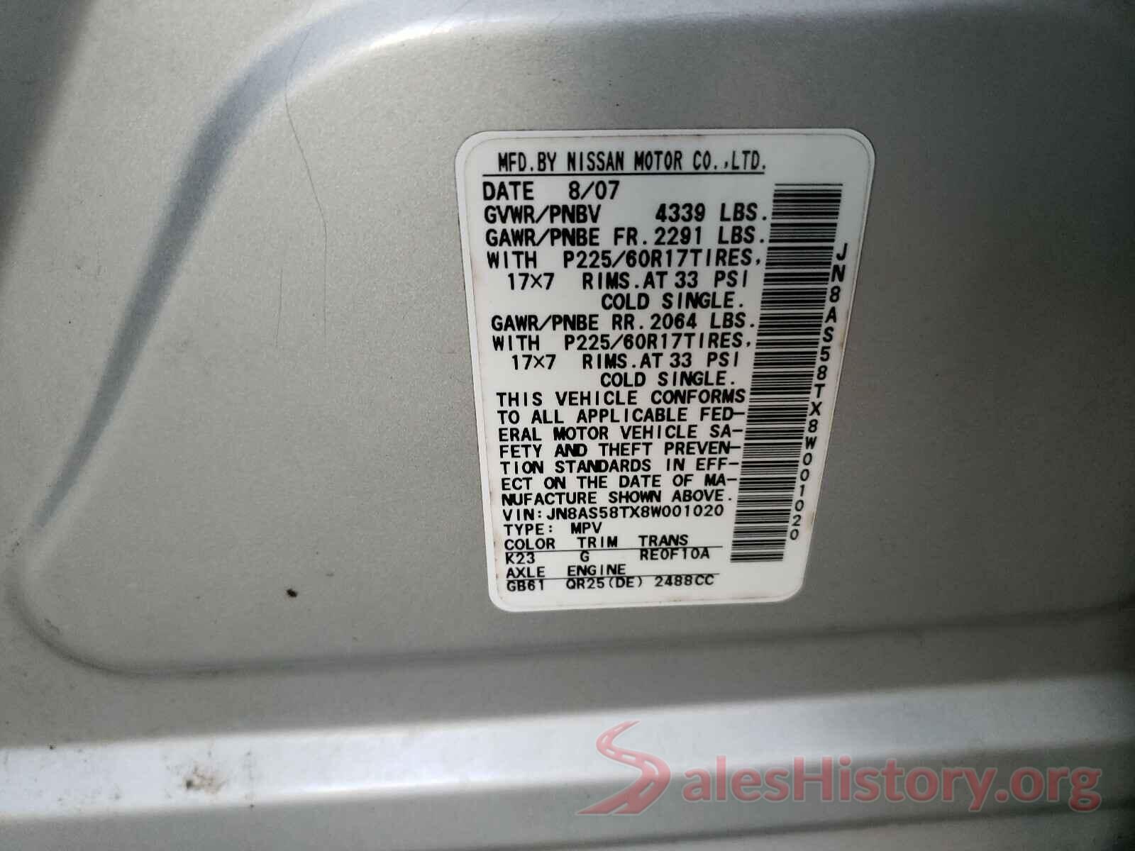 4T1B61HK0JU658815 2008 NISSAN ROGUE