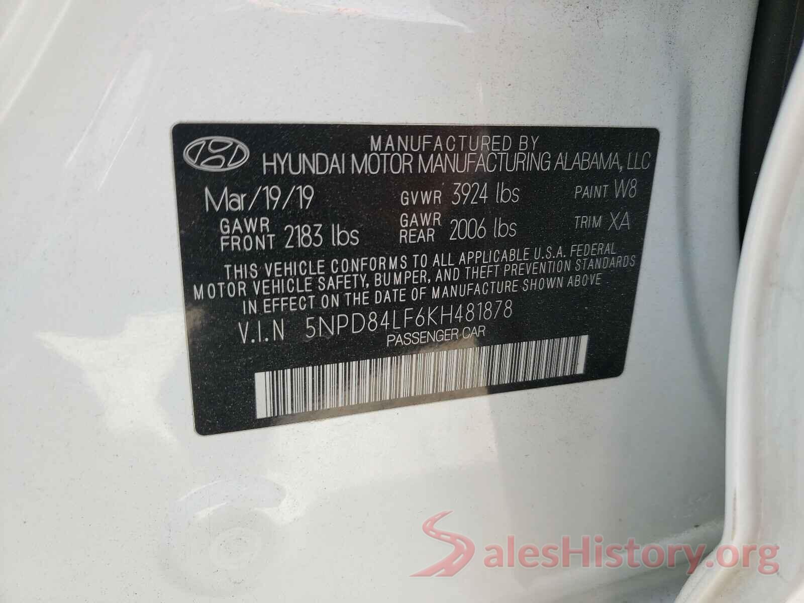 5NPD84LF6KH481878 2019 HYUNDAI ELANTRA