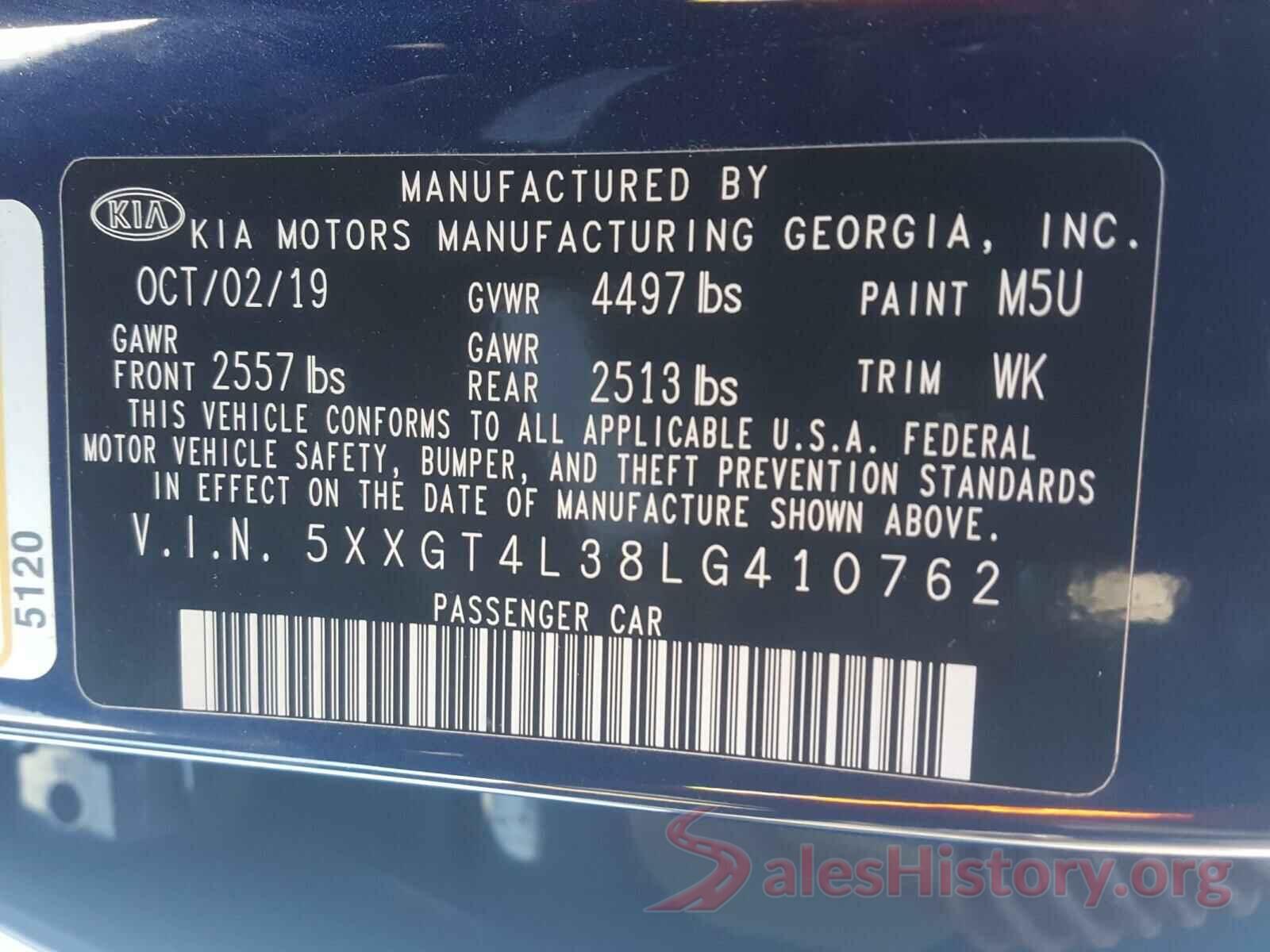 5XXGT4L38LG410762 2020 KIA OPTIMA