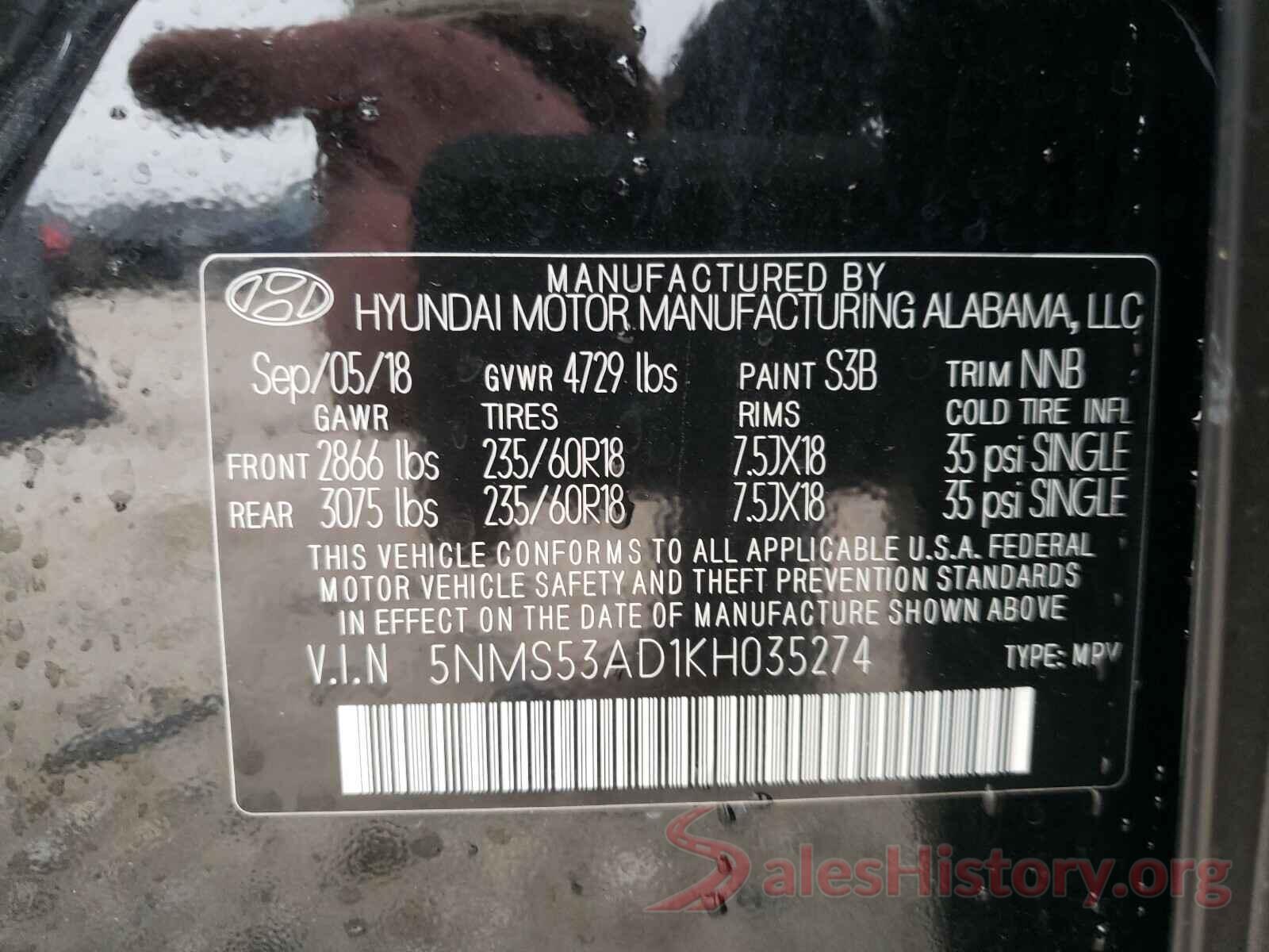 5NMS53AD1KH035274 2019 HYUNDAI SANTA FE