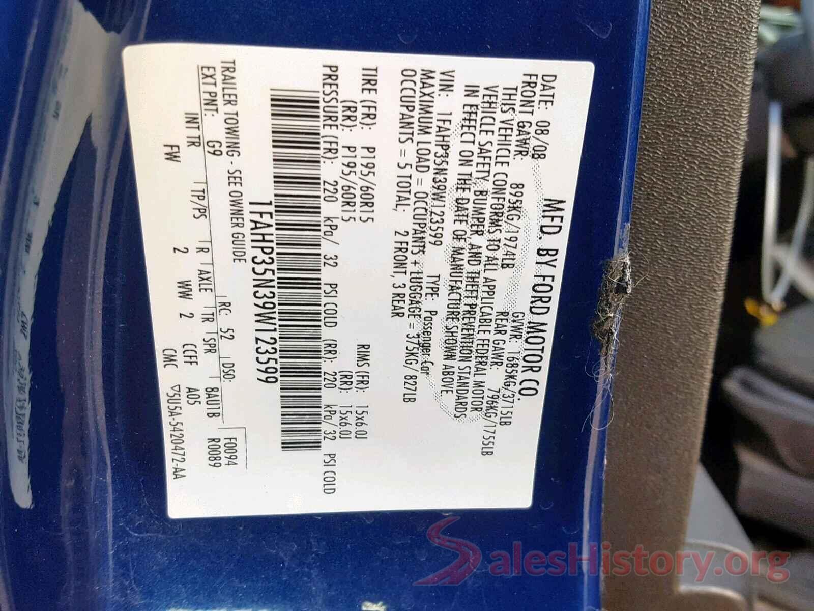 4T1BF1FK5HU301580 2009 FORD FOCUS SE