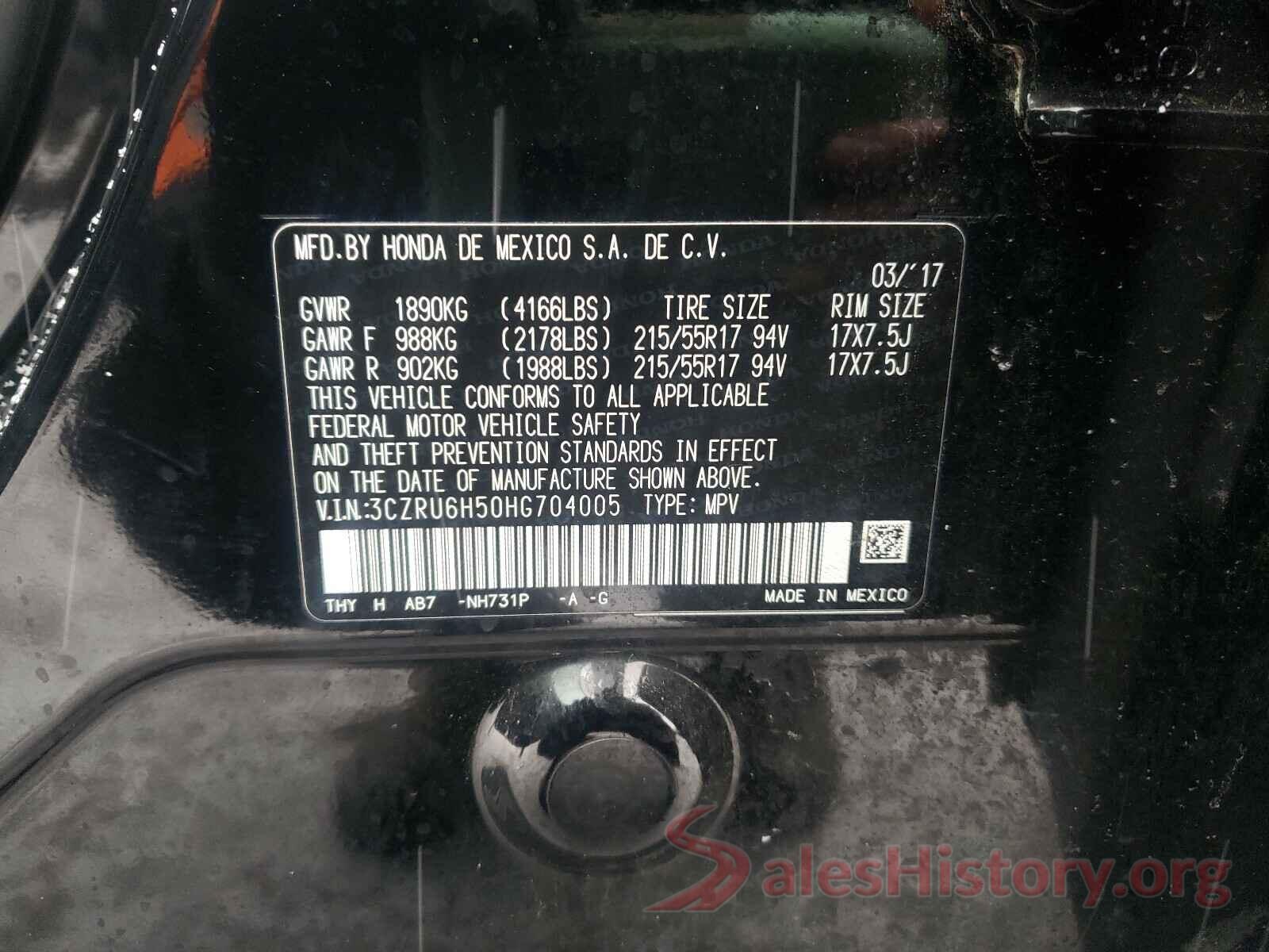 5TDJZRFH6HS467587 2017 HONDA HR-V