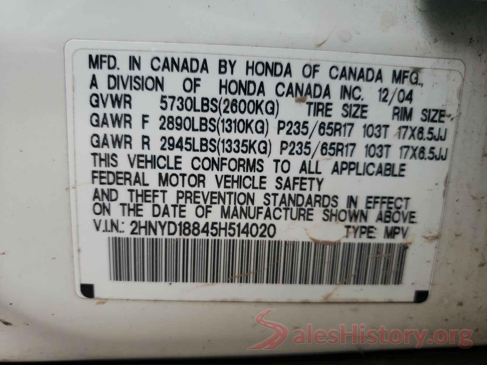 3KPA25AB9KE223322 2005 ACURA MDX