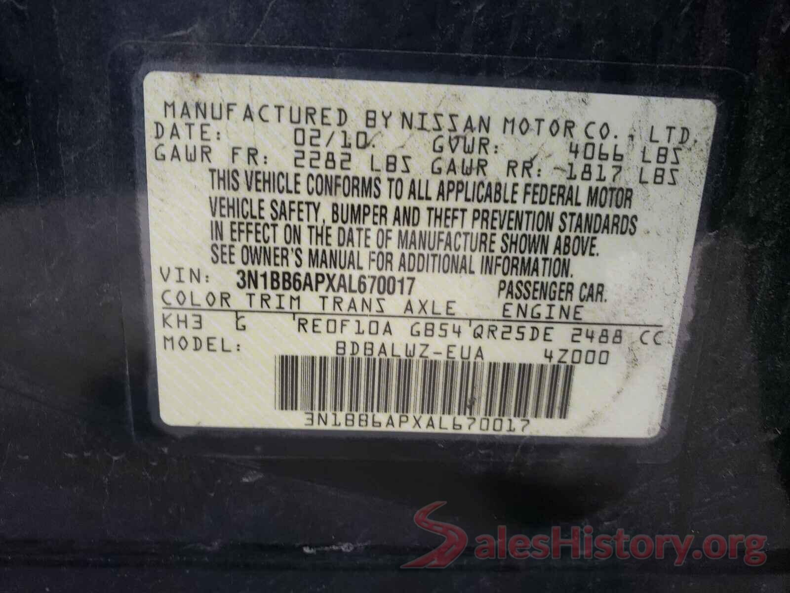 4T1BF1FKXHU319931 2010 NISSAN SENTRA