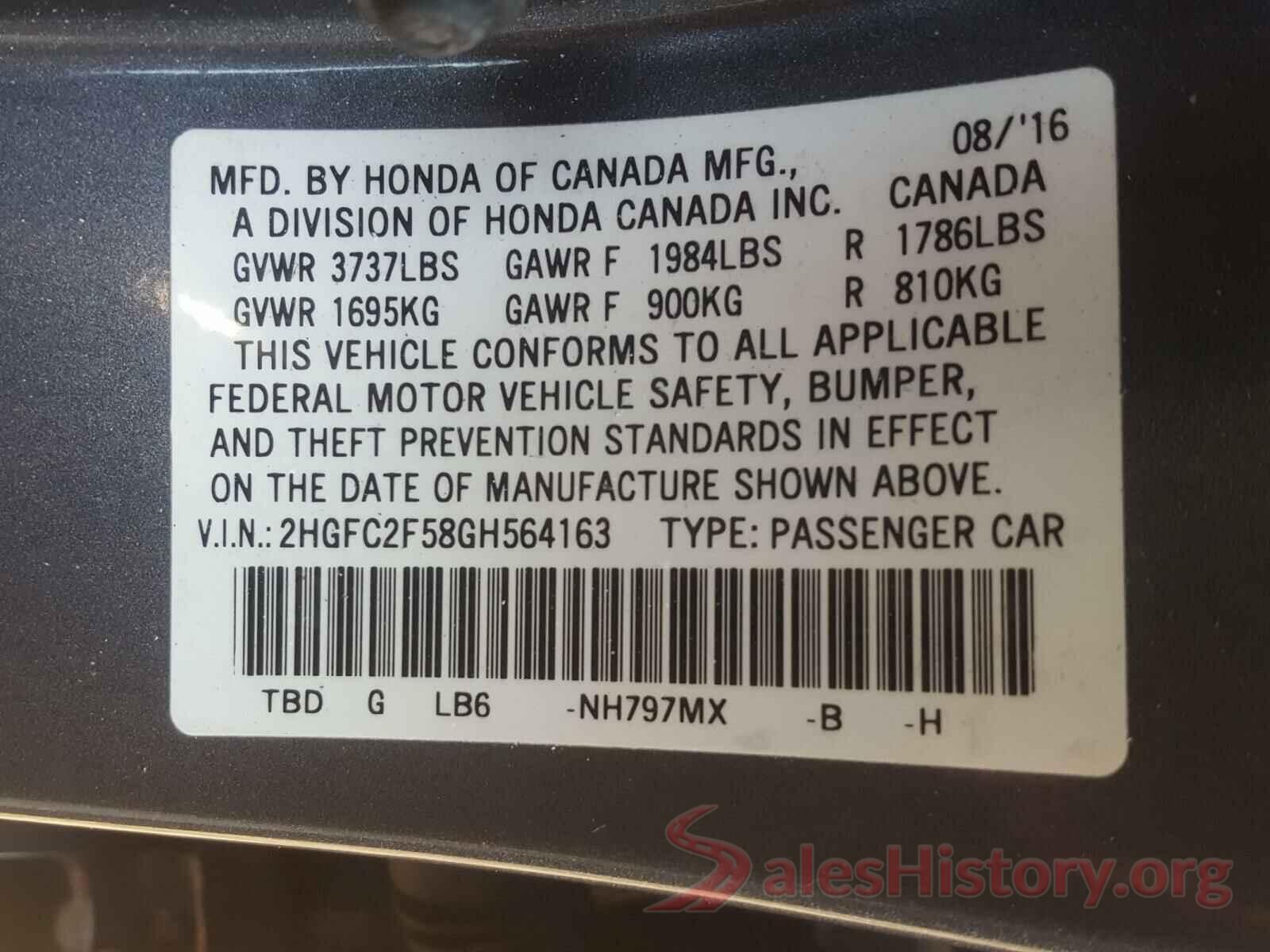 2HGFC2F58GH564163 2016 HONDA CIVIC