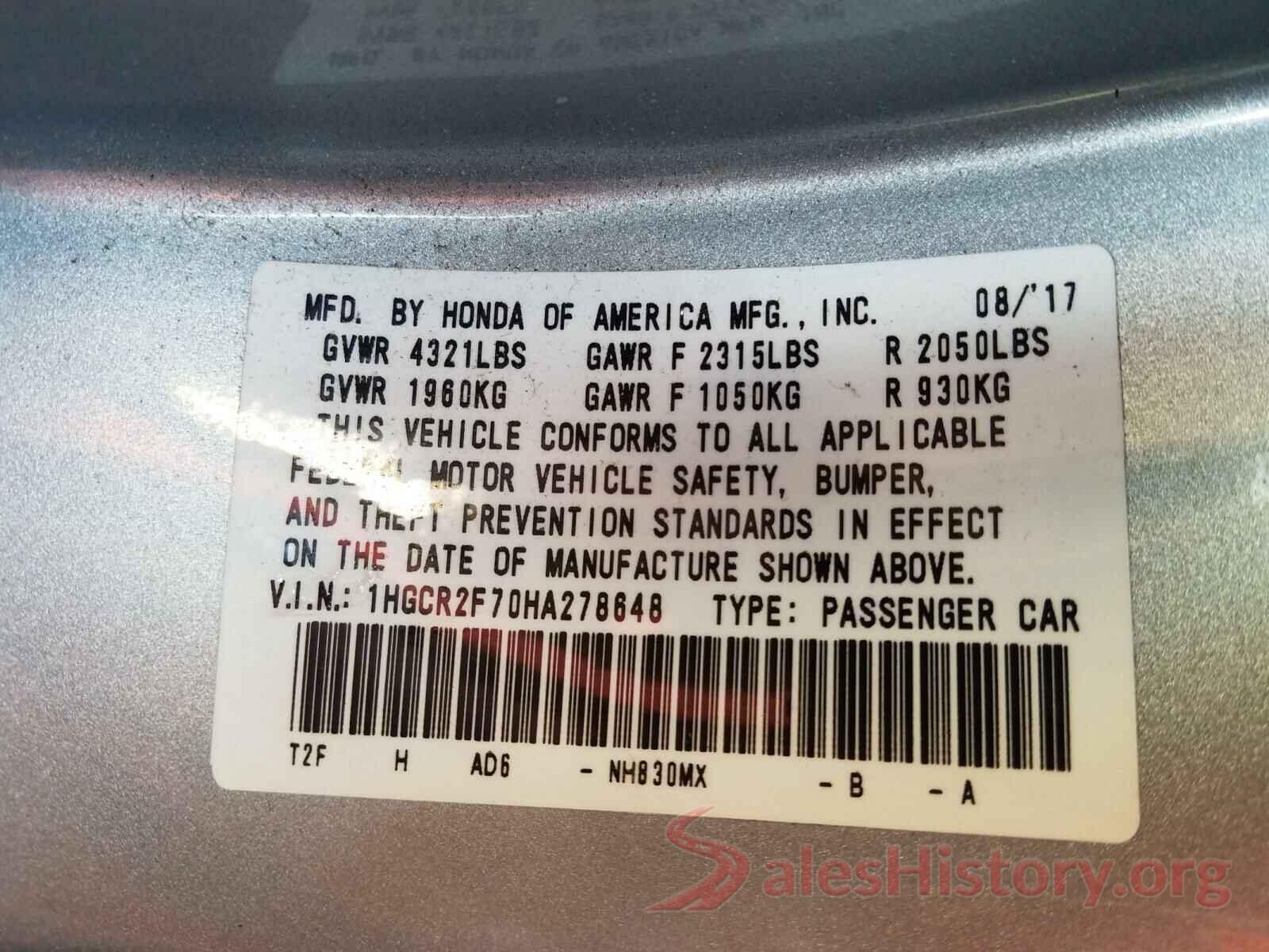 1HGCR2F70HA278648 2017 HONDA ACCORD