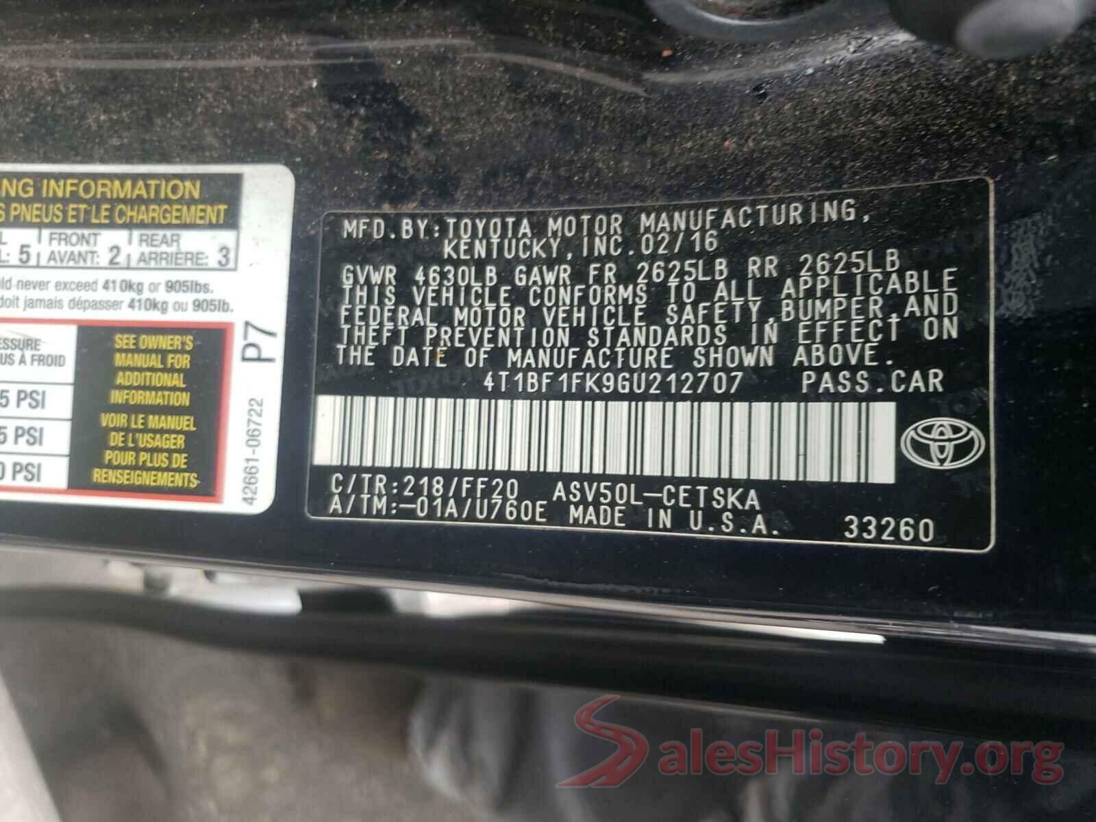 4T1BF1FK9GU212707 2016 TOYOTA CAMRY