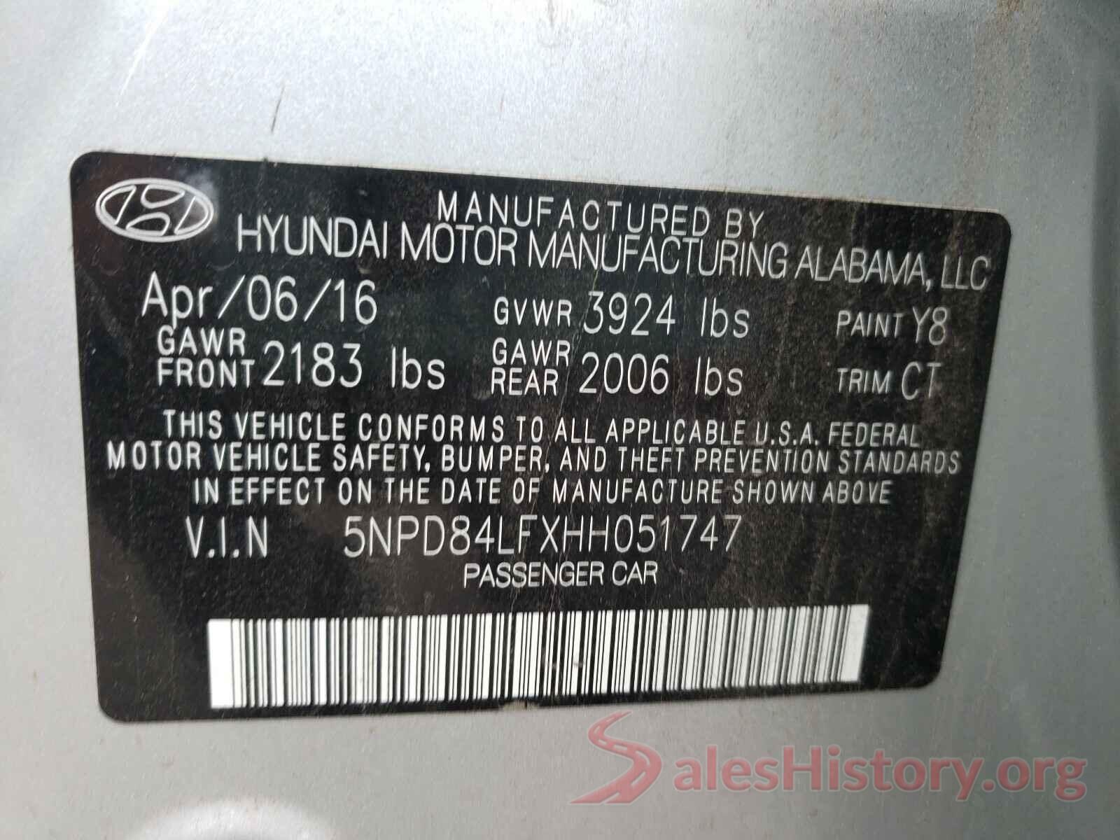 5NPD84LFXHH051747 2017 HYUNDAI ELANTRA