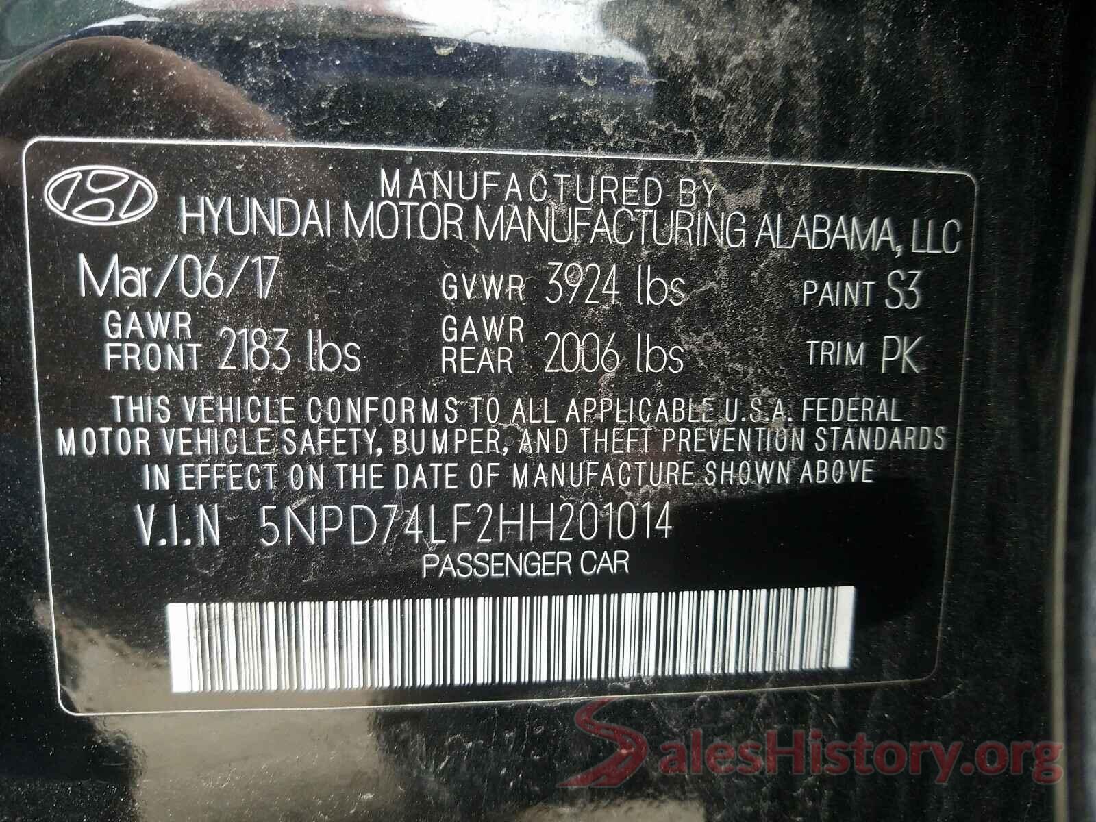 5NPD74LF2HH201014 2017 HYUNDAI ELANTRA