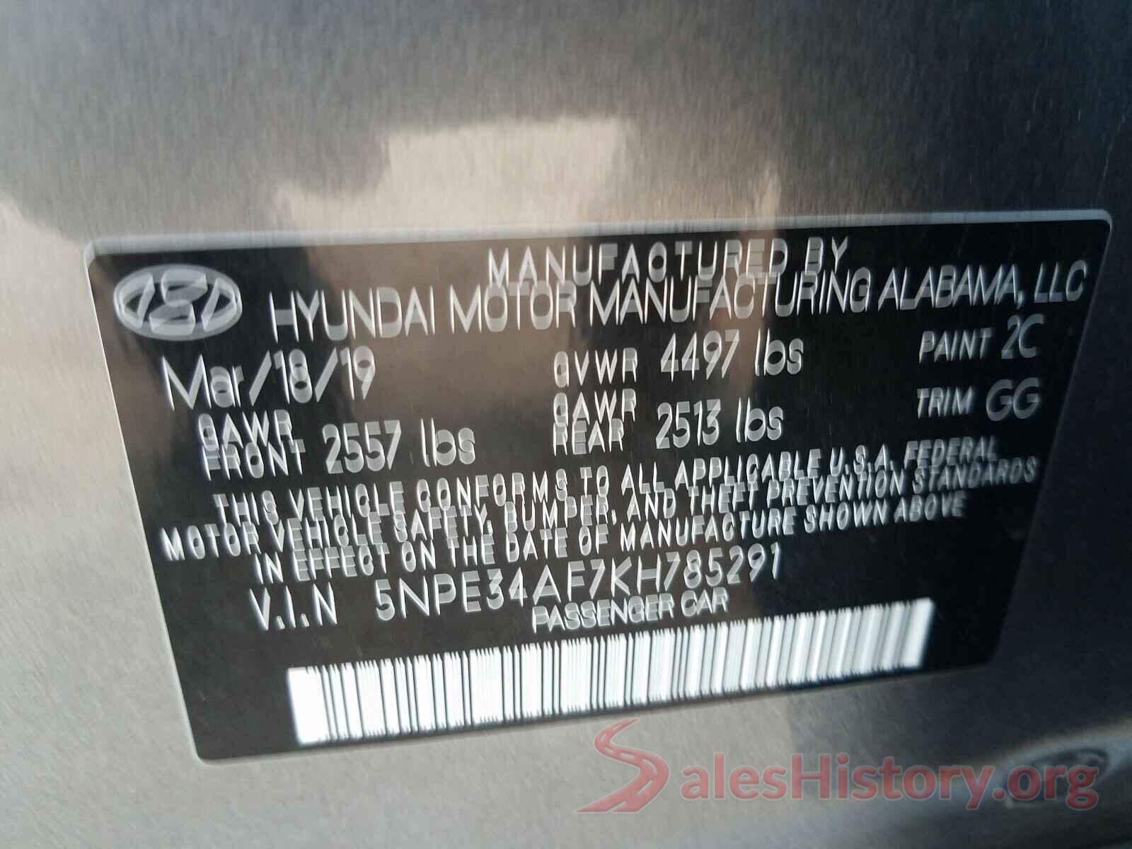 5NPE34AF7KH785291 2019 HYUNDAI SONATA