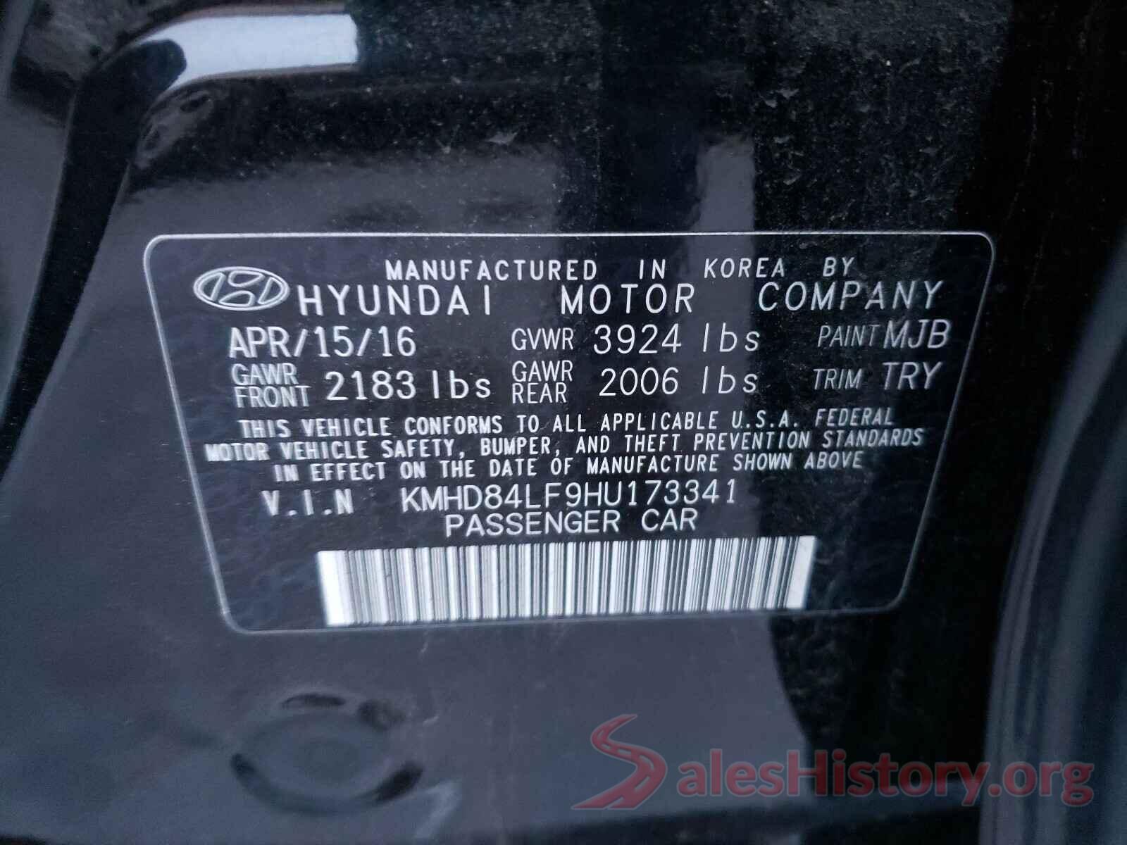 KMHD84LF9HU173341 2017 HYUNDAI ELANTRA