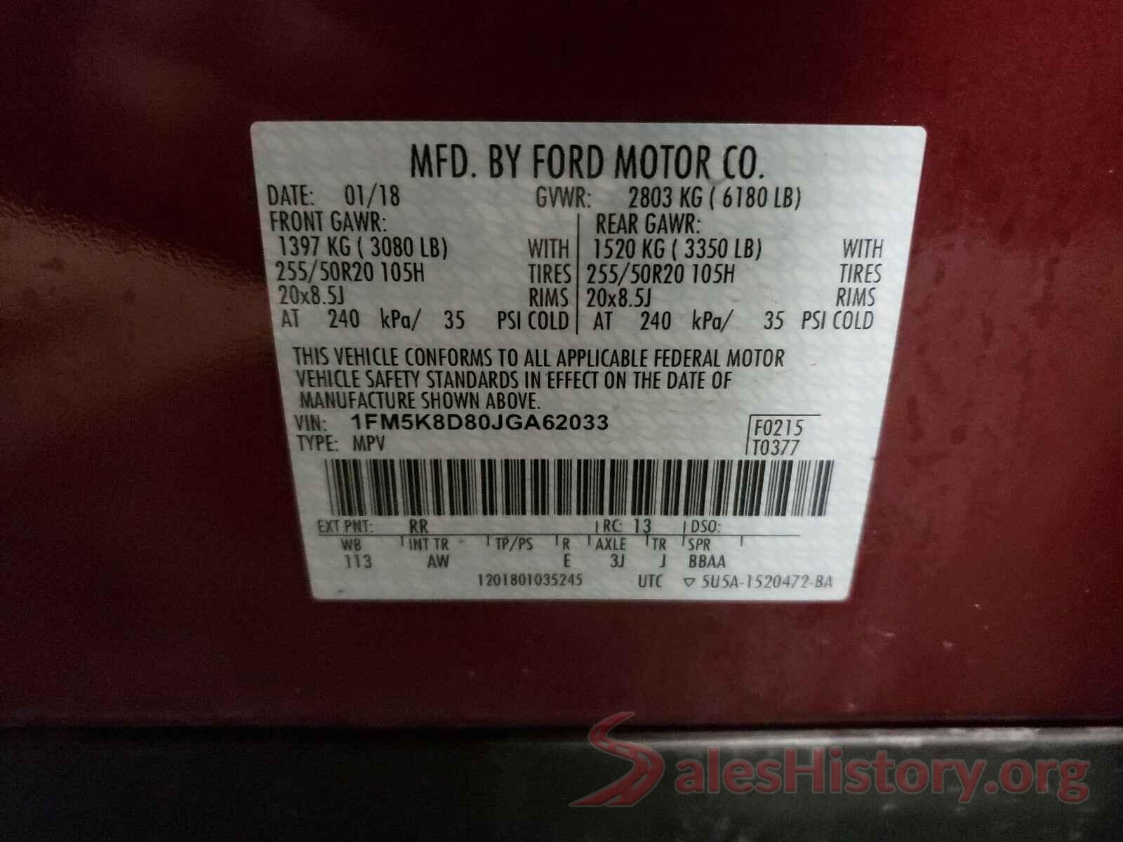 1FM5K8D80JGA62033 2018 FORD EXPLORER