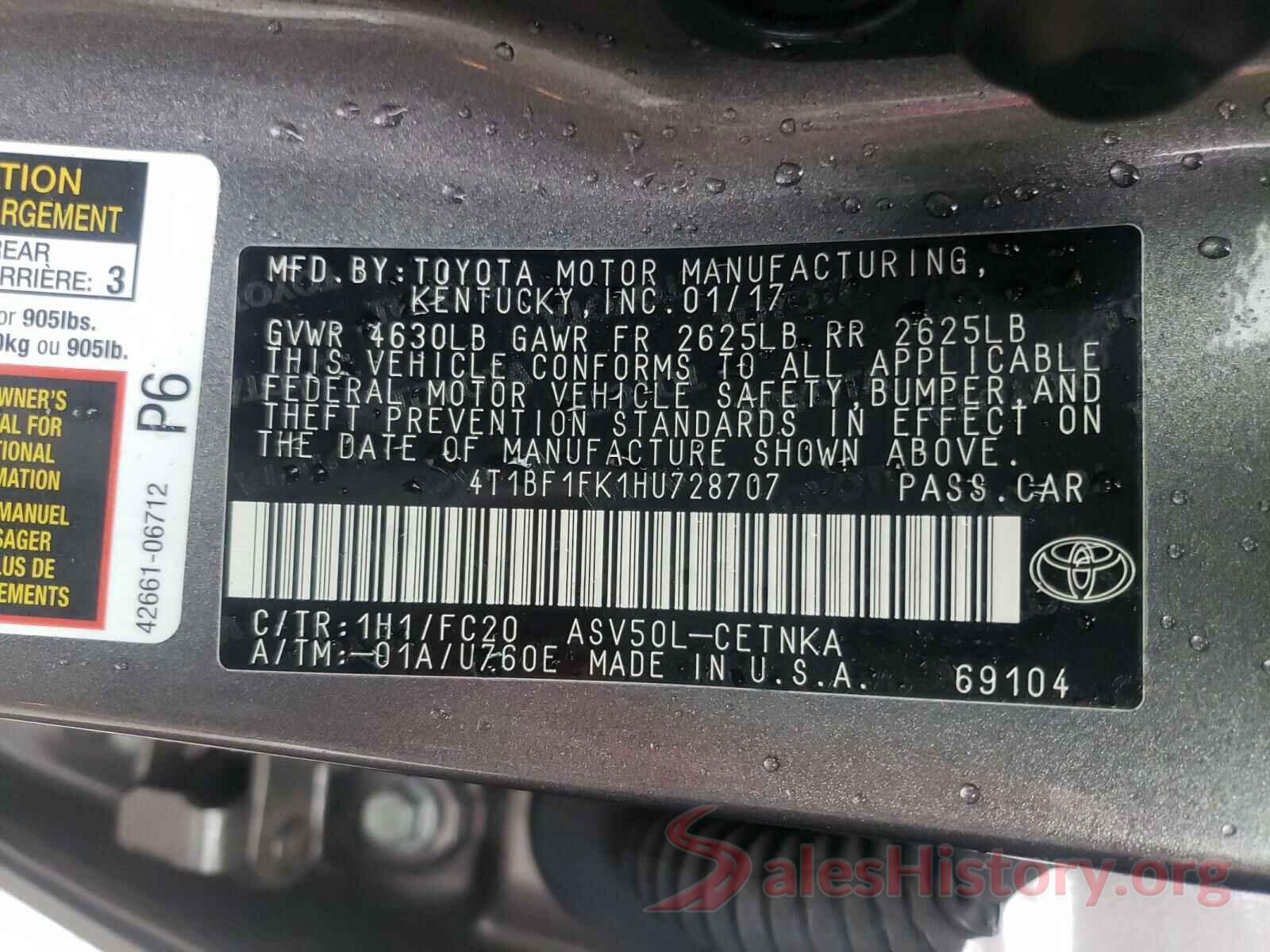 4T1BF1FK1HU728707 2017 TOYOTA CAMRY