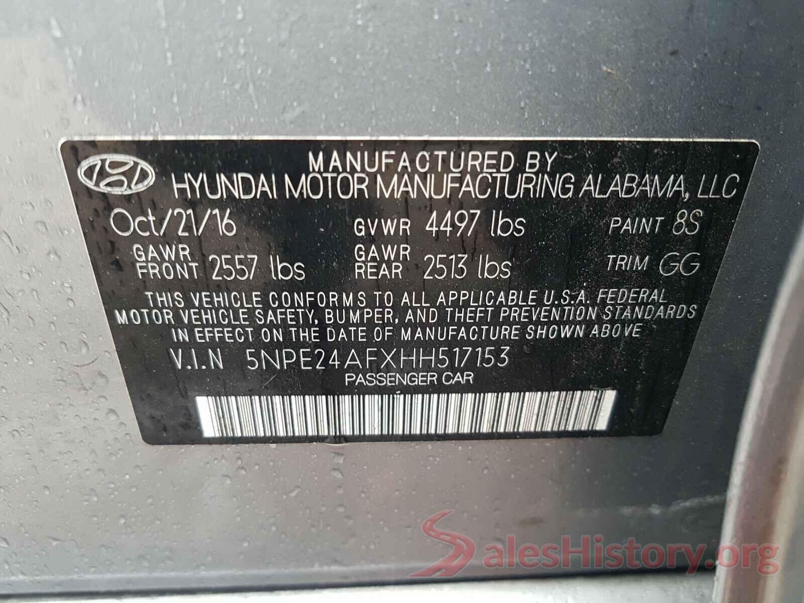 5NPE24AFXHH517153 2017 HYUNDAI SONATA