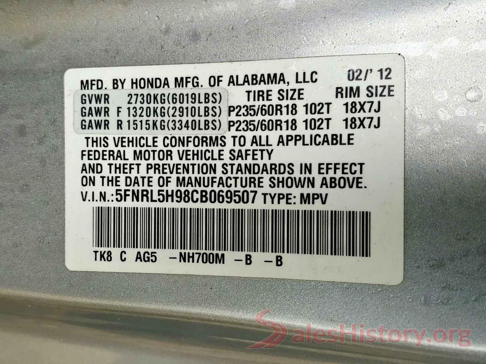 3C4NJDDB0KT627518 2012 HONDA ODYSSEY