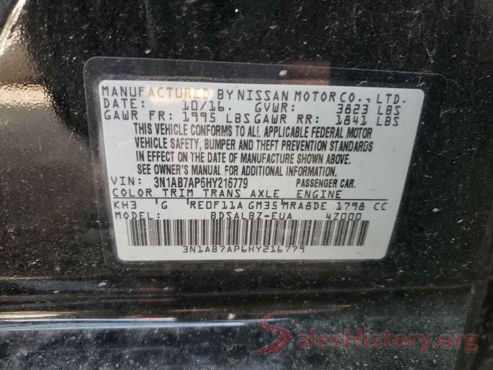 3N1AB7AP6HY216779 2017 NISSAN SENTRA