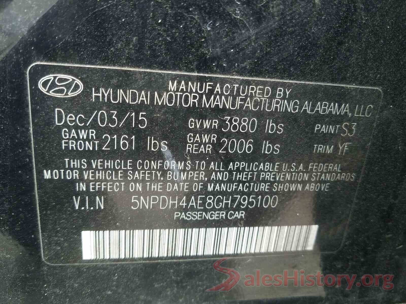 5NPDH4AE8GH795100 2016 HYUNDAI ELANTRA