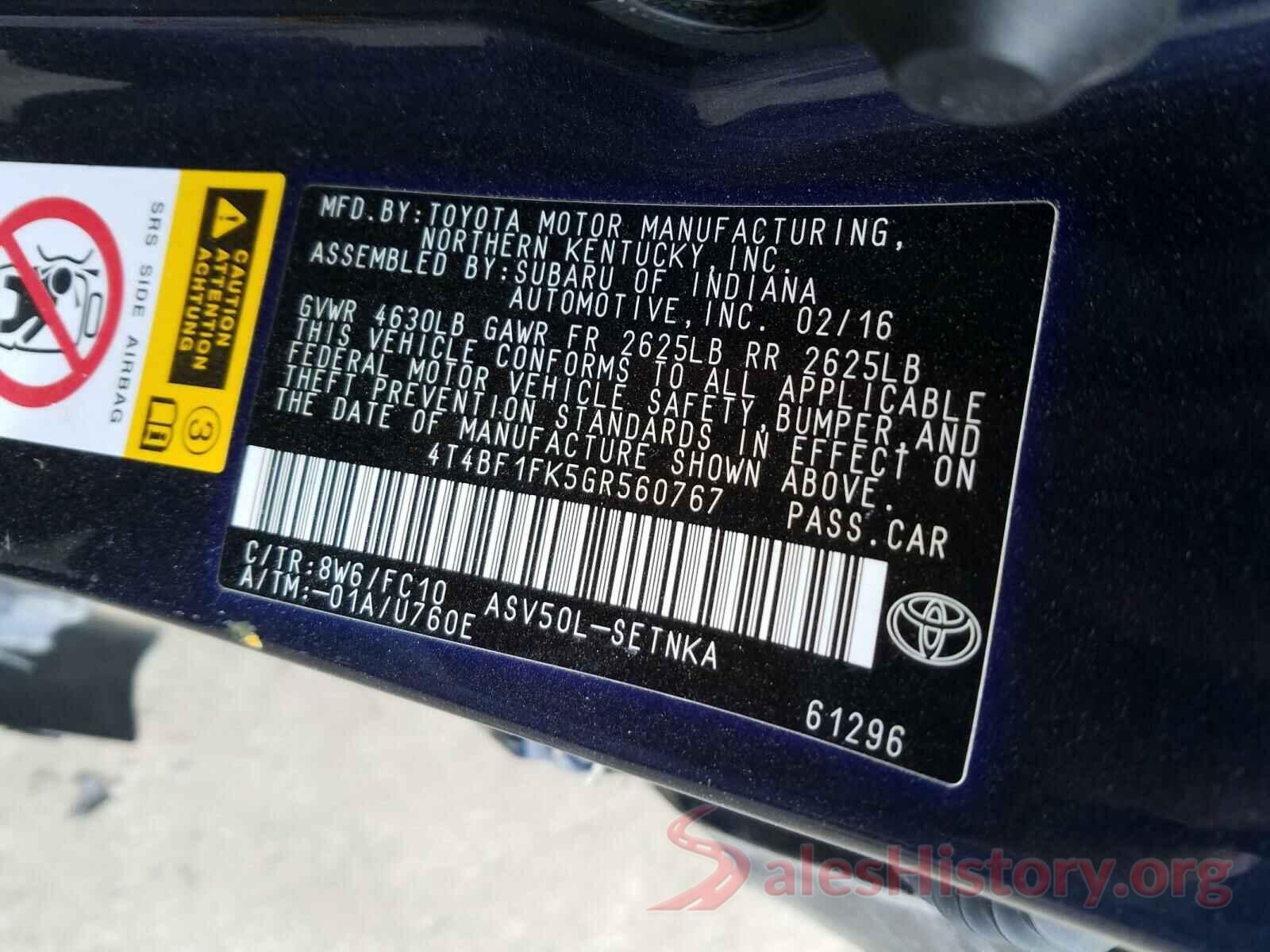 4T4BF1FK5GR560767 2016 TOYOTA CAMRY