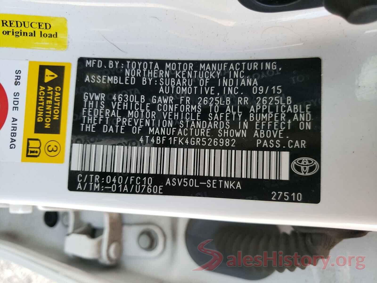 4T4BF1FK4GR526982 2016 TOYOTA CAMRY