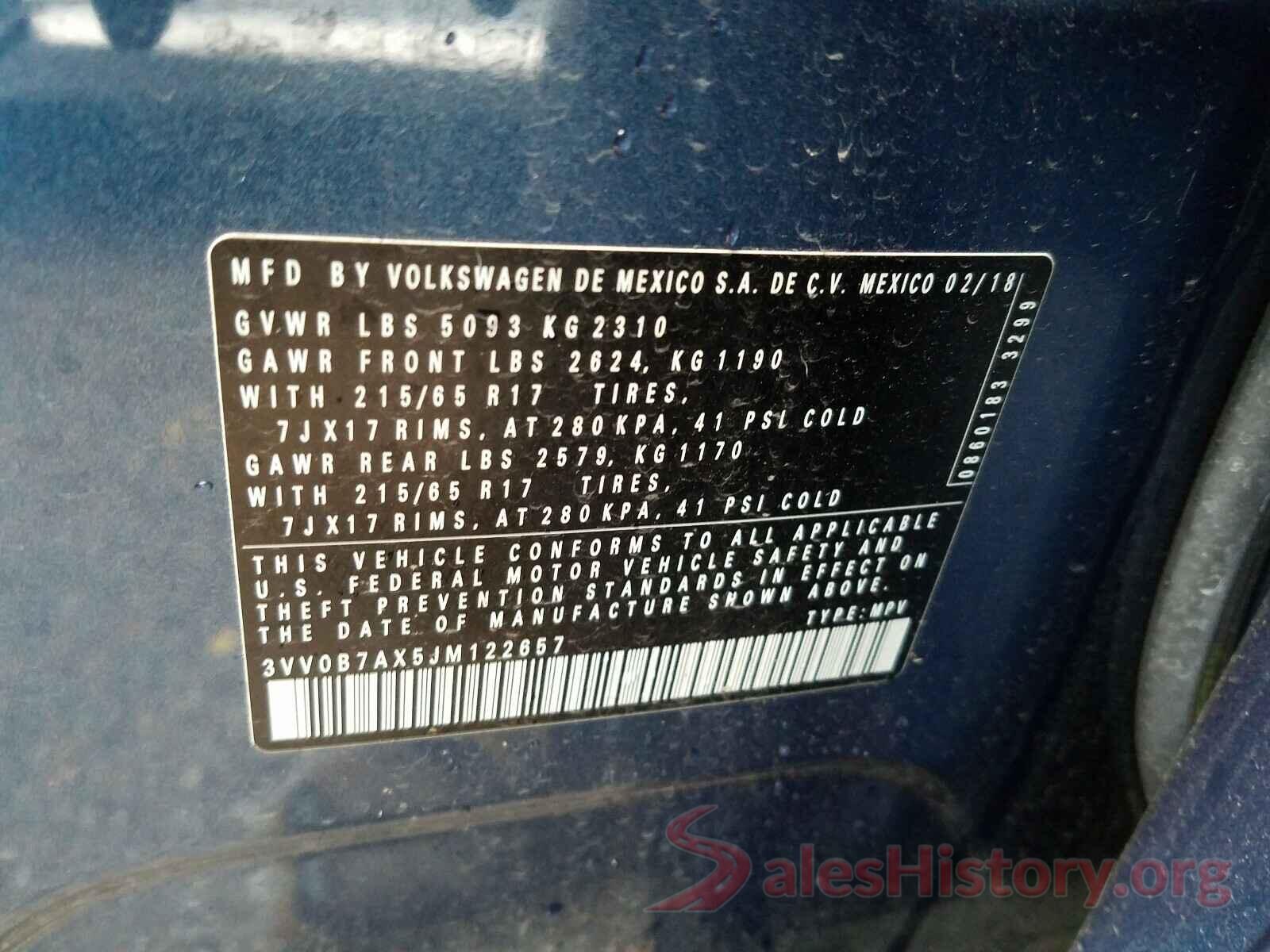 3VV0B7AX5JM122657 2018 VOLKSWAGEN TIGUAN