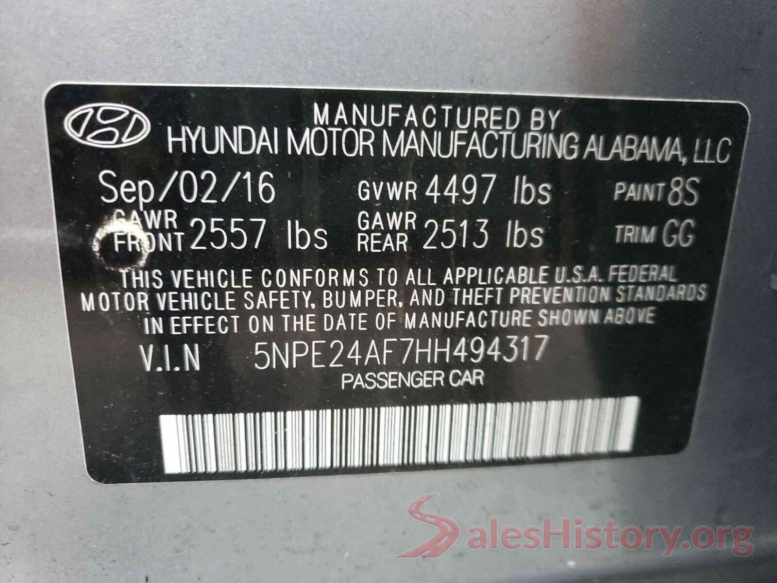 5NPE24AF7HH494317 2017 HYUNDAI SONATA