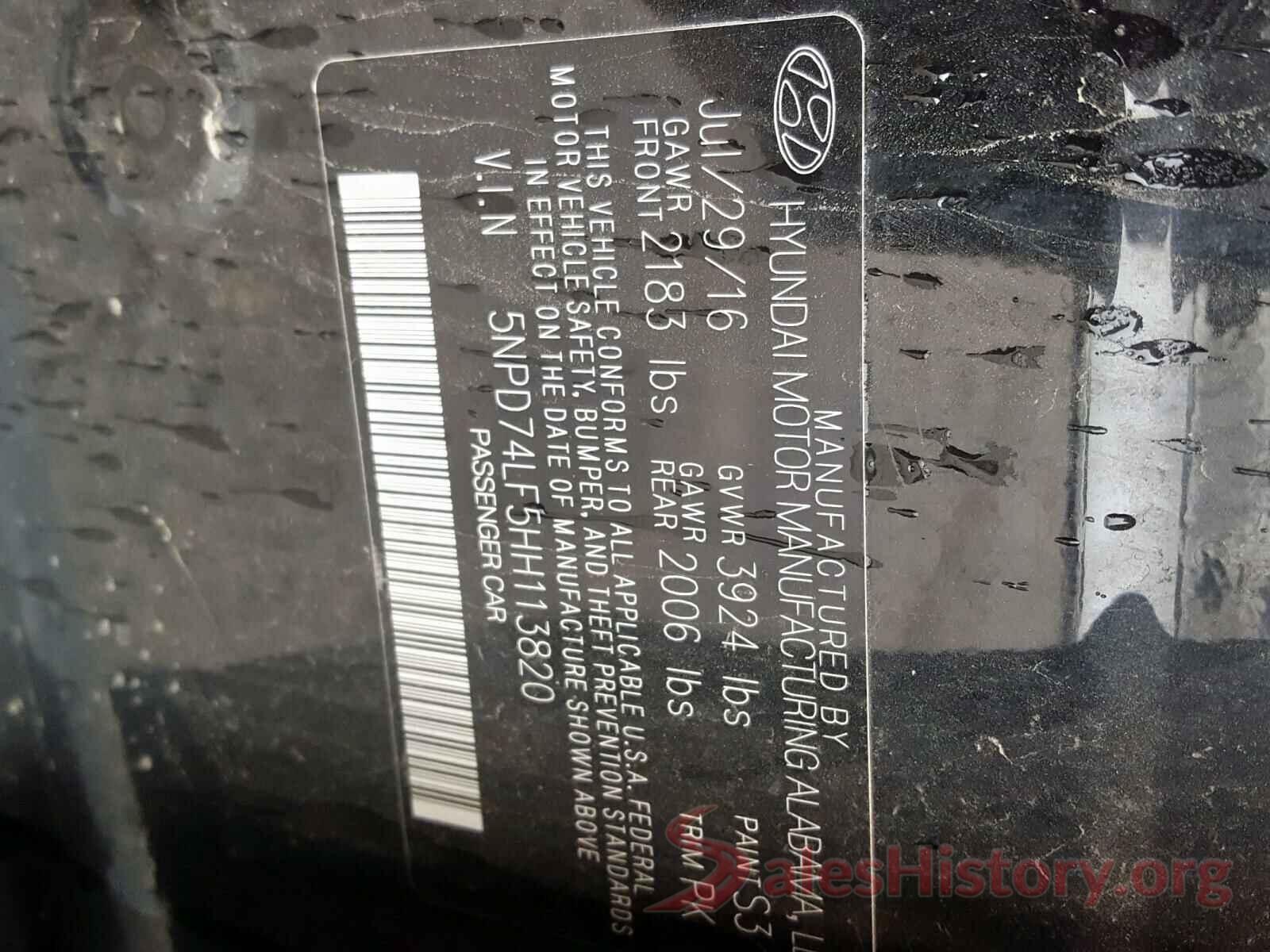 3KPFL4A79JE164800 2017 HYUNDAI ELANTRA