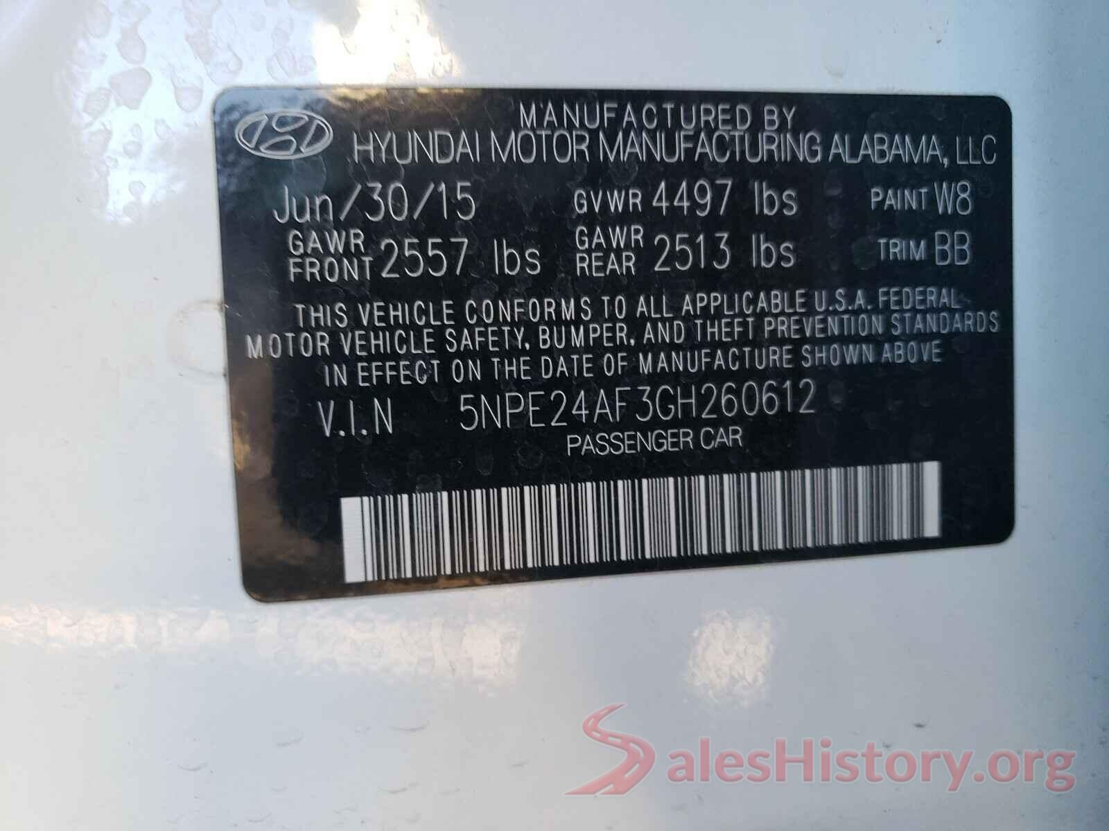 5NPE24AF3GH260612 2016 HYUNDAI SONATA