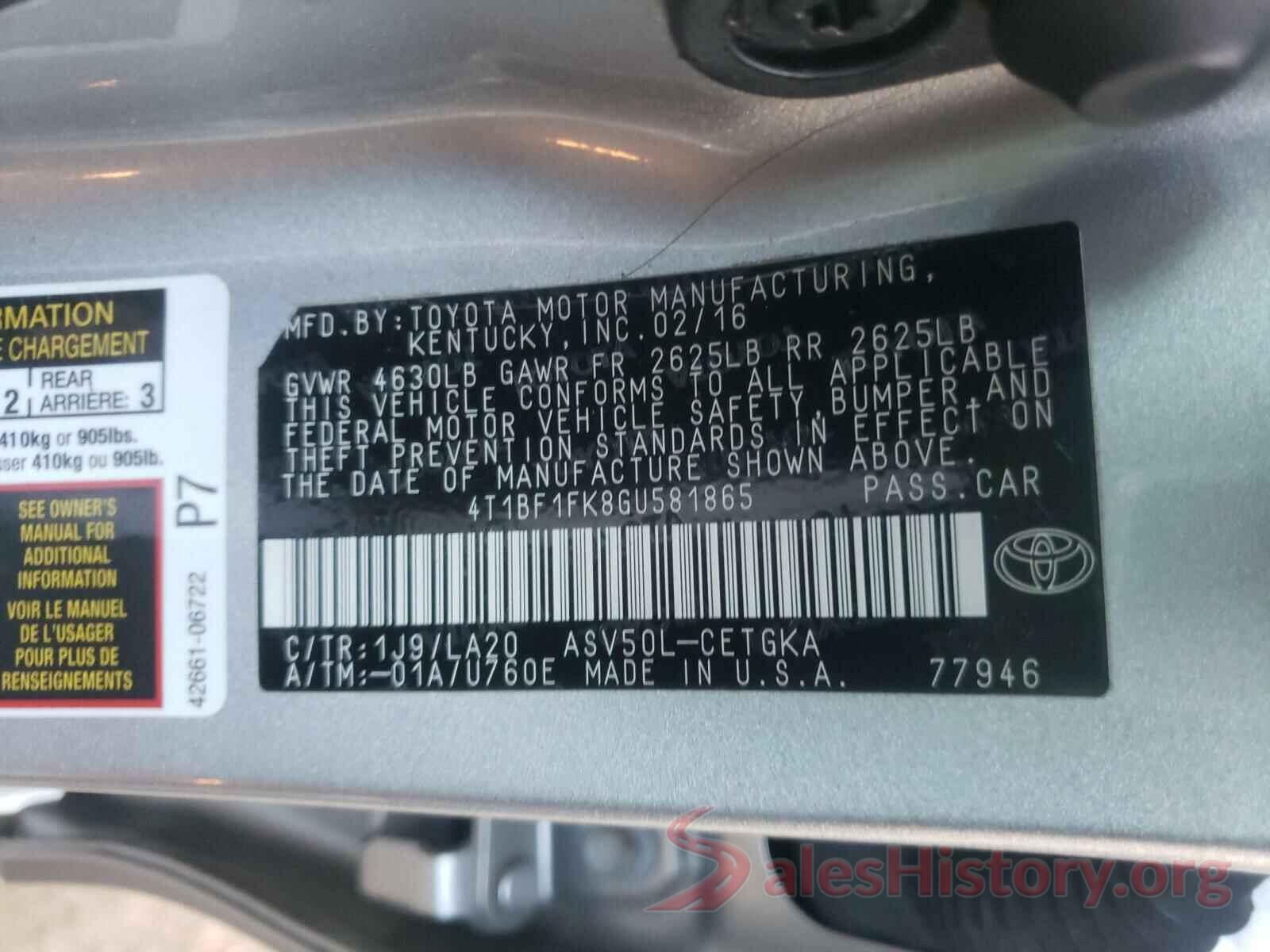 4T1BF1FK8GU581865 2016 TOYOTA CAMRY