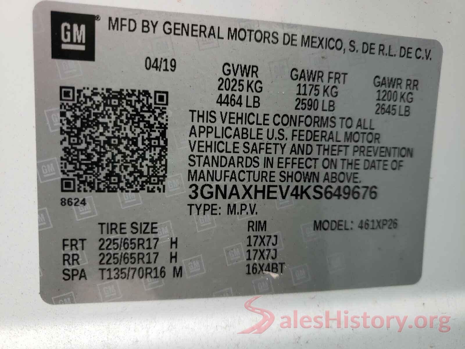 3GNAXHEV4KS649676 2019 CHEVROLET EQUINOX